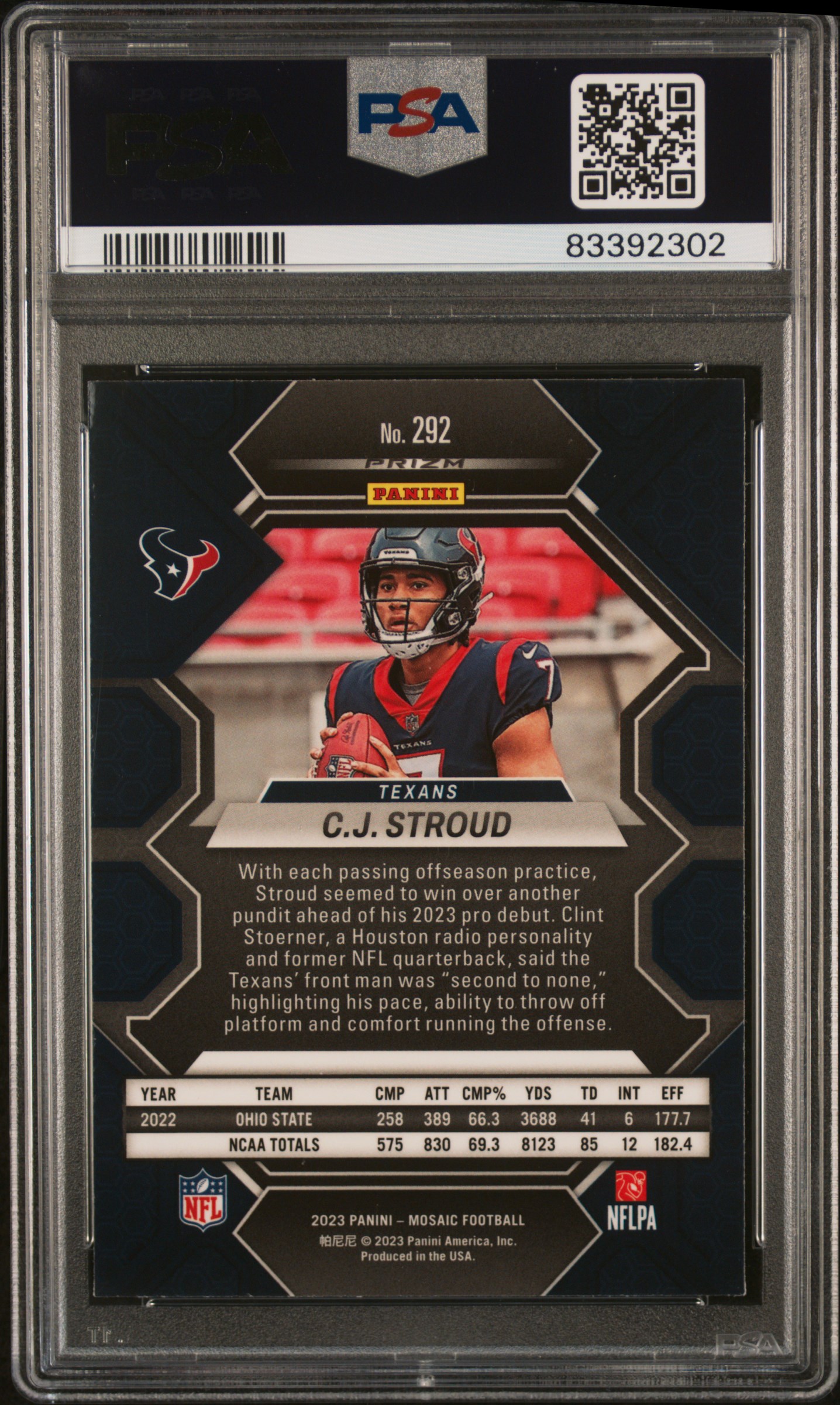 2023 Panini Mosaic Cj Stroud #292 (Green) Gem Mt 10 back