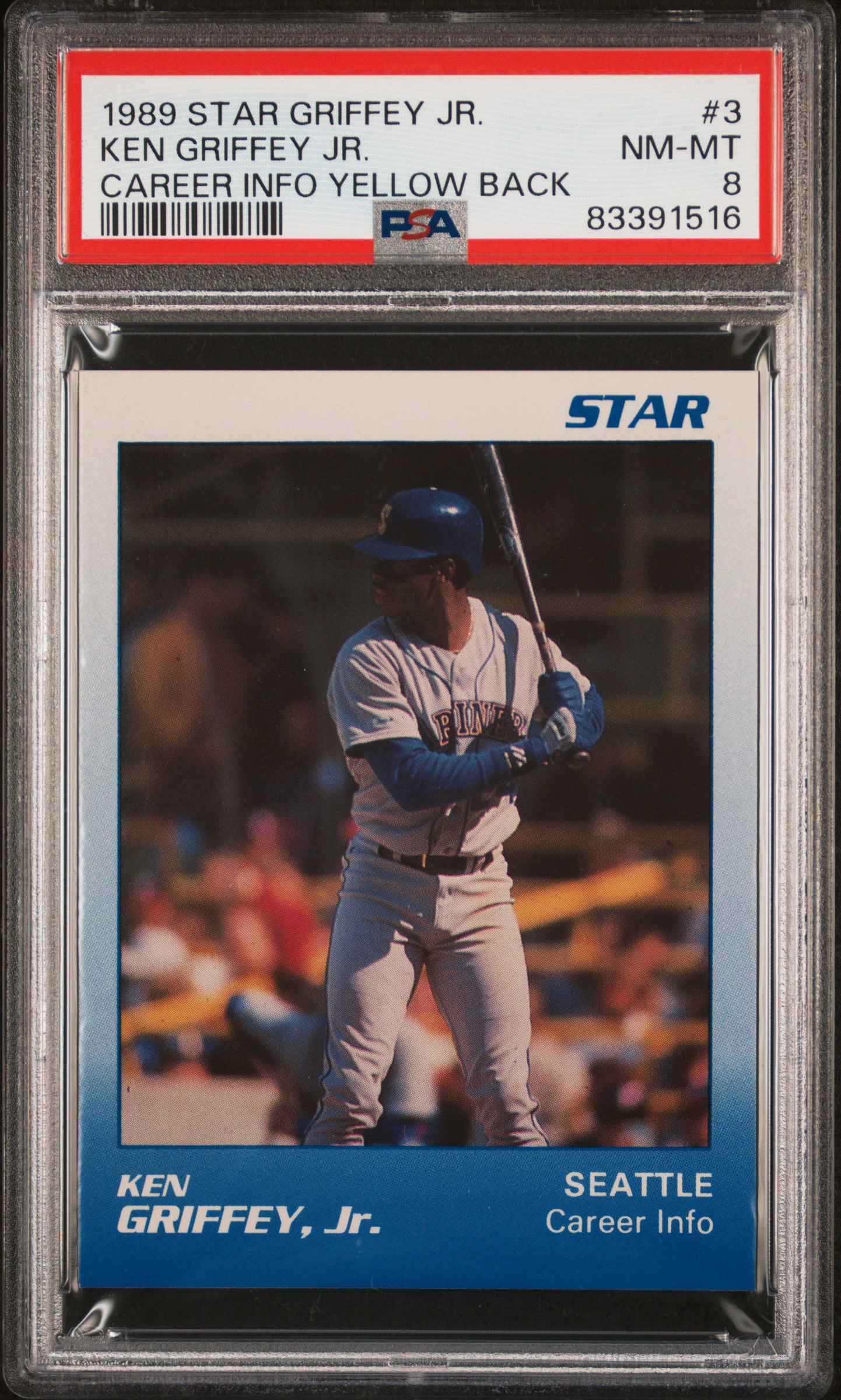 1989 STAR GRIFFEY JR. #3 KEN GRIFFEY JR. CAREER INFO YELLOW BACK