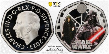 2023 50p Darth Vader & Emperor Palpatine Ag Star Wars PR69DCAM