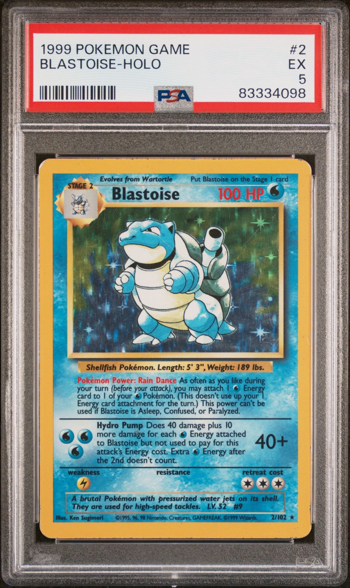 1999 Pokemon Game Blastoise-Holo #2 Ex 5 front