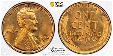 1942-S 1C MS68RD