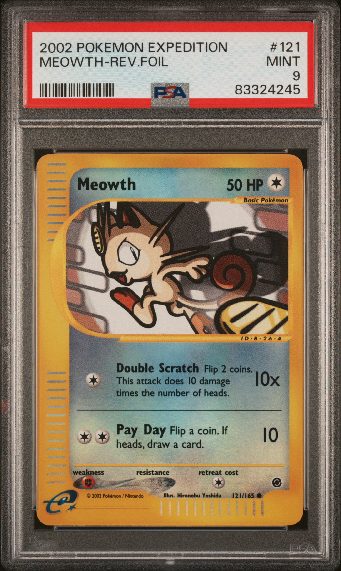 2002 Pokemon Expedition 121 Meowth-Reverse Foil – PSA MINT 9