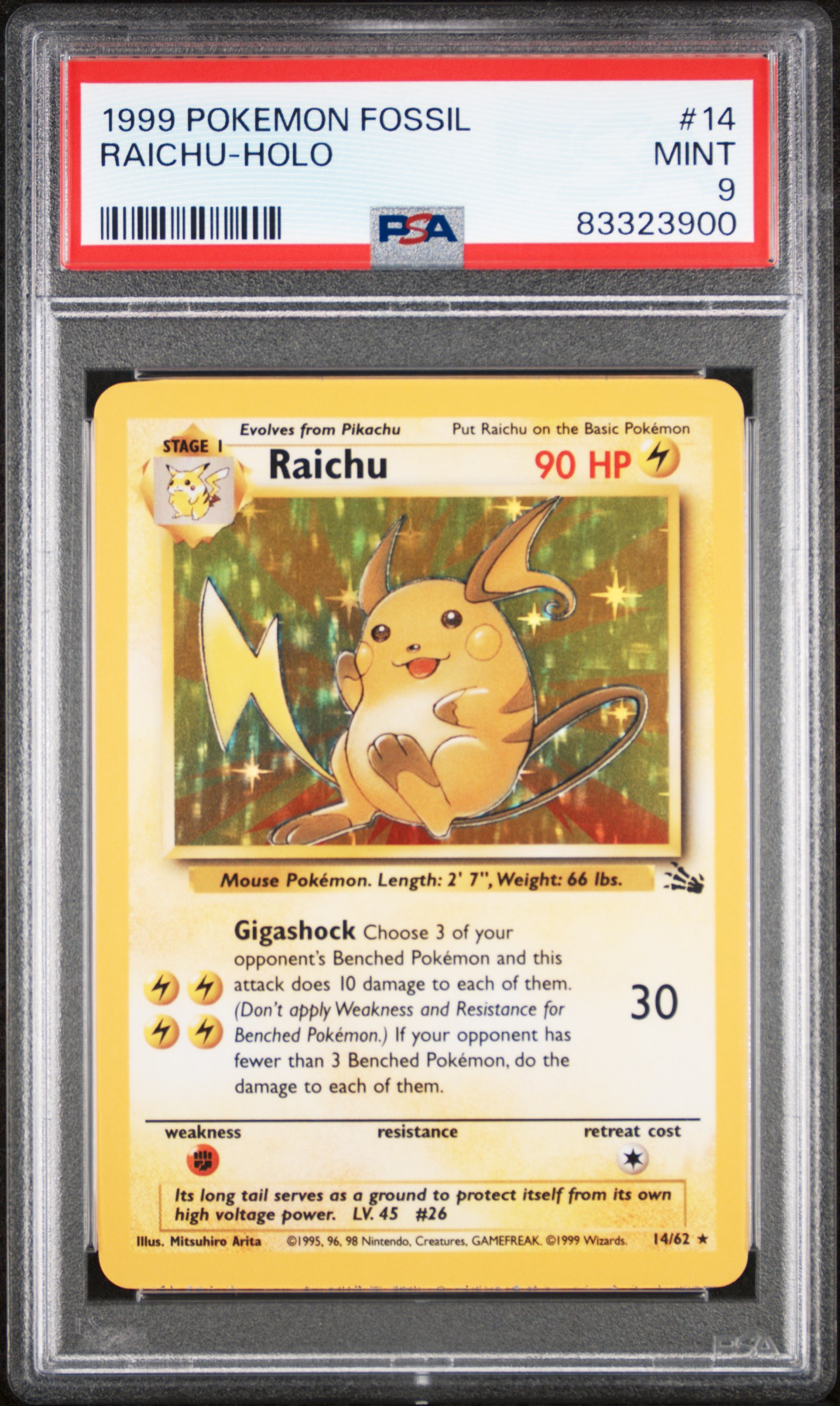 1999 POKEMON FOSSIL #14 RAICHU-HOLO