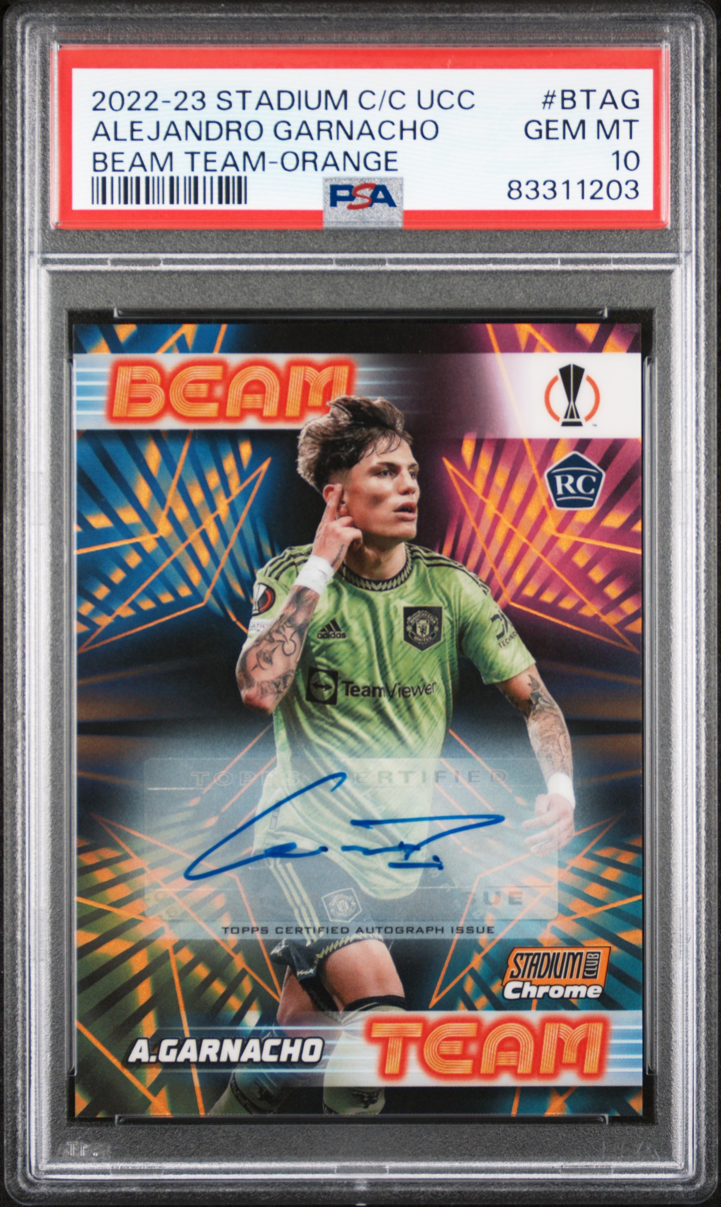 2022-23 TOPPS STADIUM CLUB CHROME UEFA CLUB COMPETITIONS BEAM TEAM #BTAG ALEJANDRO GARNACHO BEAM TEAM-ORANGE REF