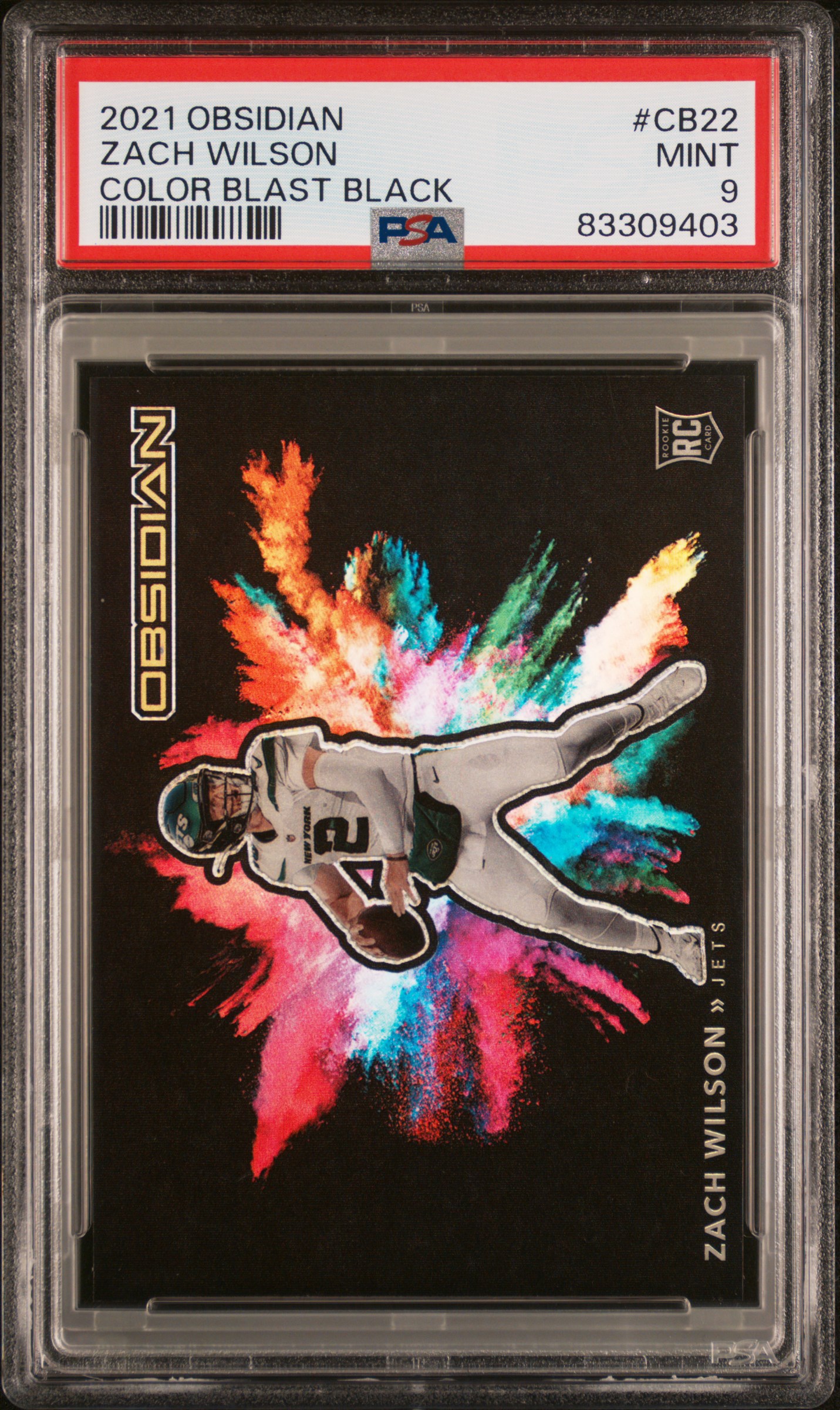 2021 PANINI OBSIDIAN COLOR BLAST BLACK #CB22 ZACH WILSON COLOR BLAST BLACK