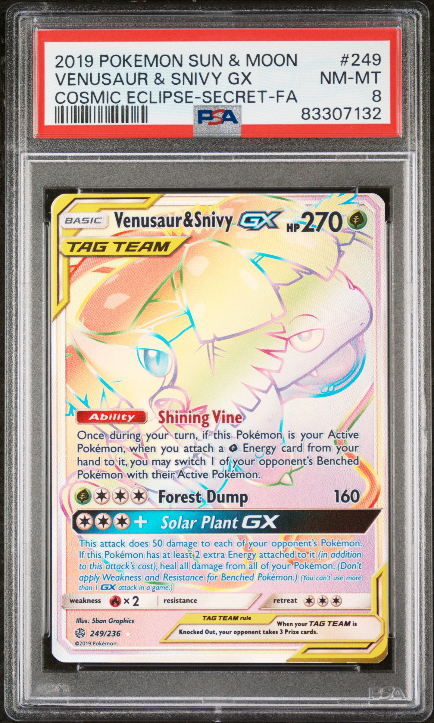 2019 POKEMON SUN & MOON COSMIC ECLIPSE #249 VENUSAUR & SNIVY GX COSMIC ECLIPSE-SECRET-FA