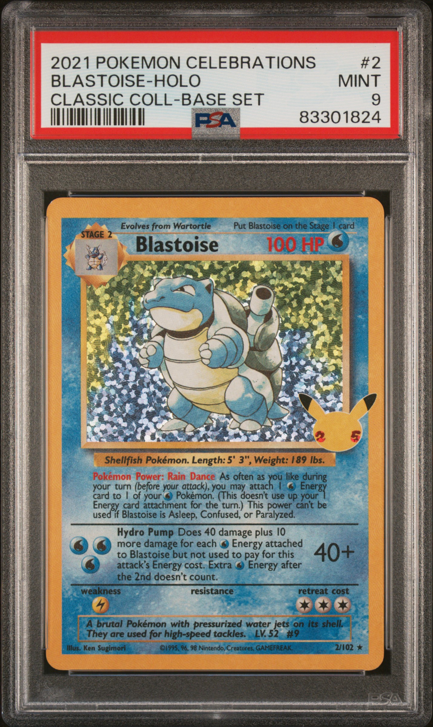2021 #2 Blastoise-Holo PSA 9 Celebrations Classic Collection