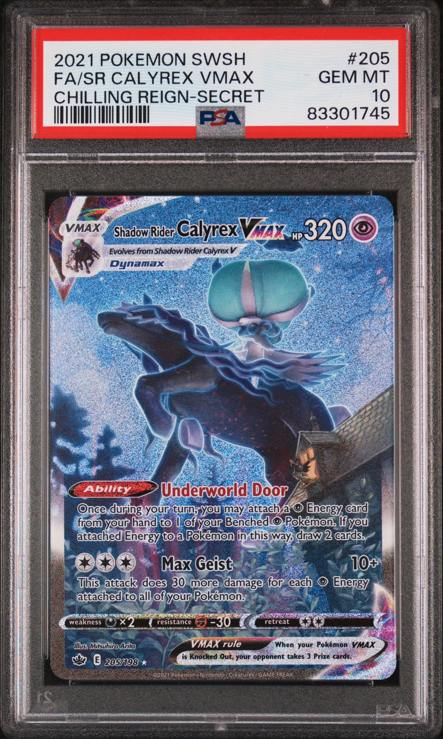 2021 POKEMON SWORD & SHIELD CHILLING REIGN #205 FA/SR CALYREX VMAX CHILLING REIGN-SECRET