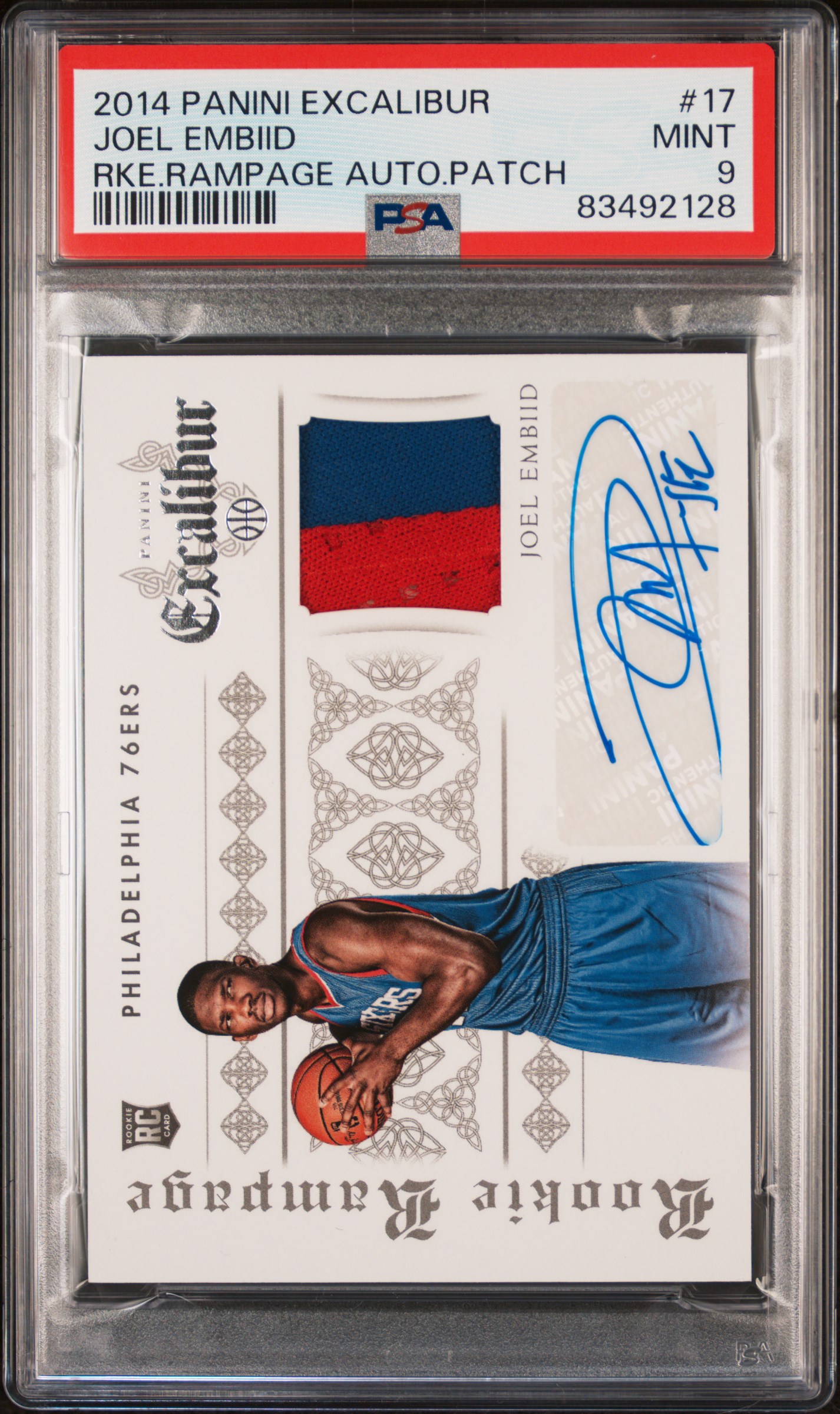 2014 PANINI EXCALIBUR ROOKIE RAMPAGE AUTOGRAPH PATCH #17 JOEL EMBIID RKE.RAMPAGE AUTO.PATCH