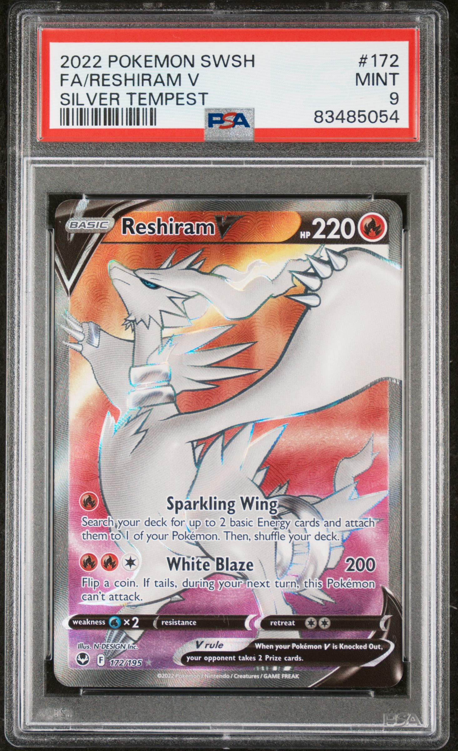 2022 POKEMON SWORD & SHIELD SILVER TEMPEST #172 FA/RESHIRAM V SILVER TEMPEST