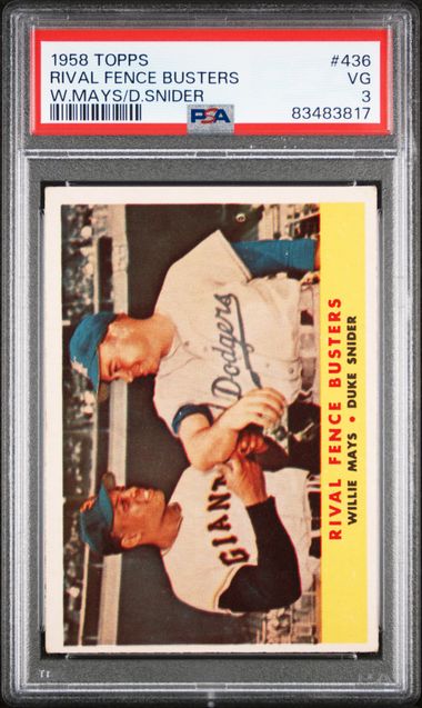 1958 Topps Rival Fence Busters #436 Willie Mays/Duke Snider – PSA 