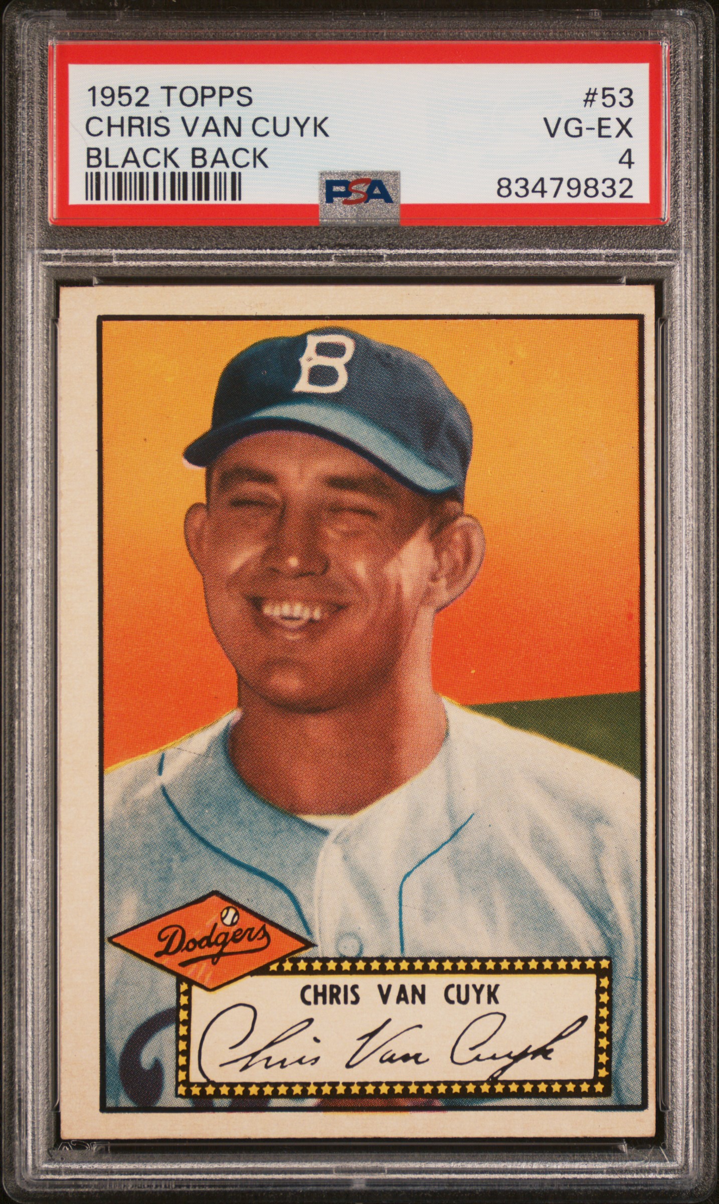 1952 TOPPS #53 CHRIS VAN CUYK BLACK BACK