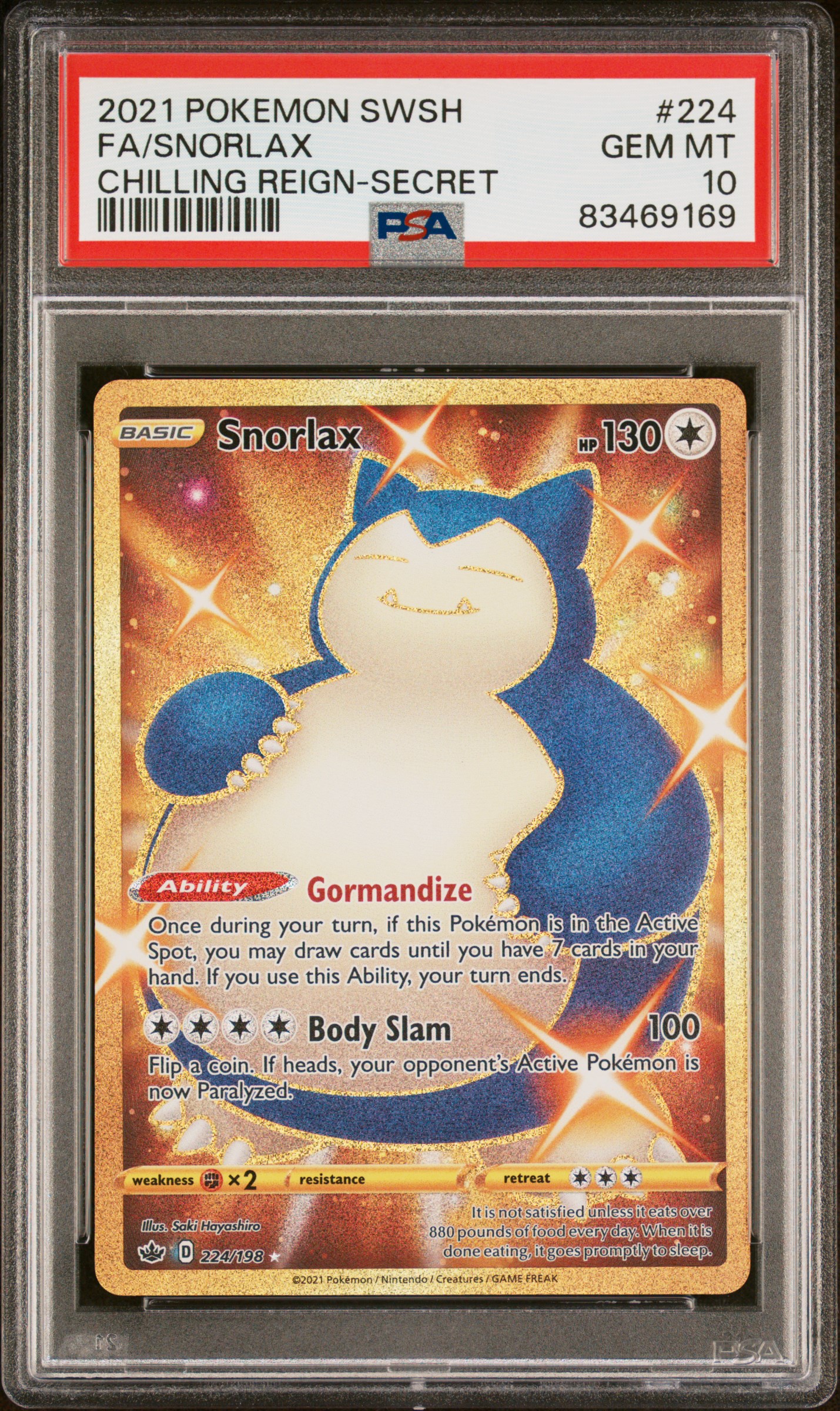 2021 POKEMON SWORD & SHIELD CHILLING REIGN #224 FA/SNORLAX CHILLING REIGN-SECRET