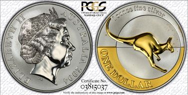 2004 $1 Kangaroo Ag Selective Gilt MS69