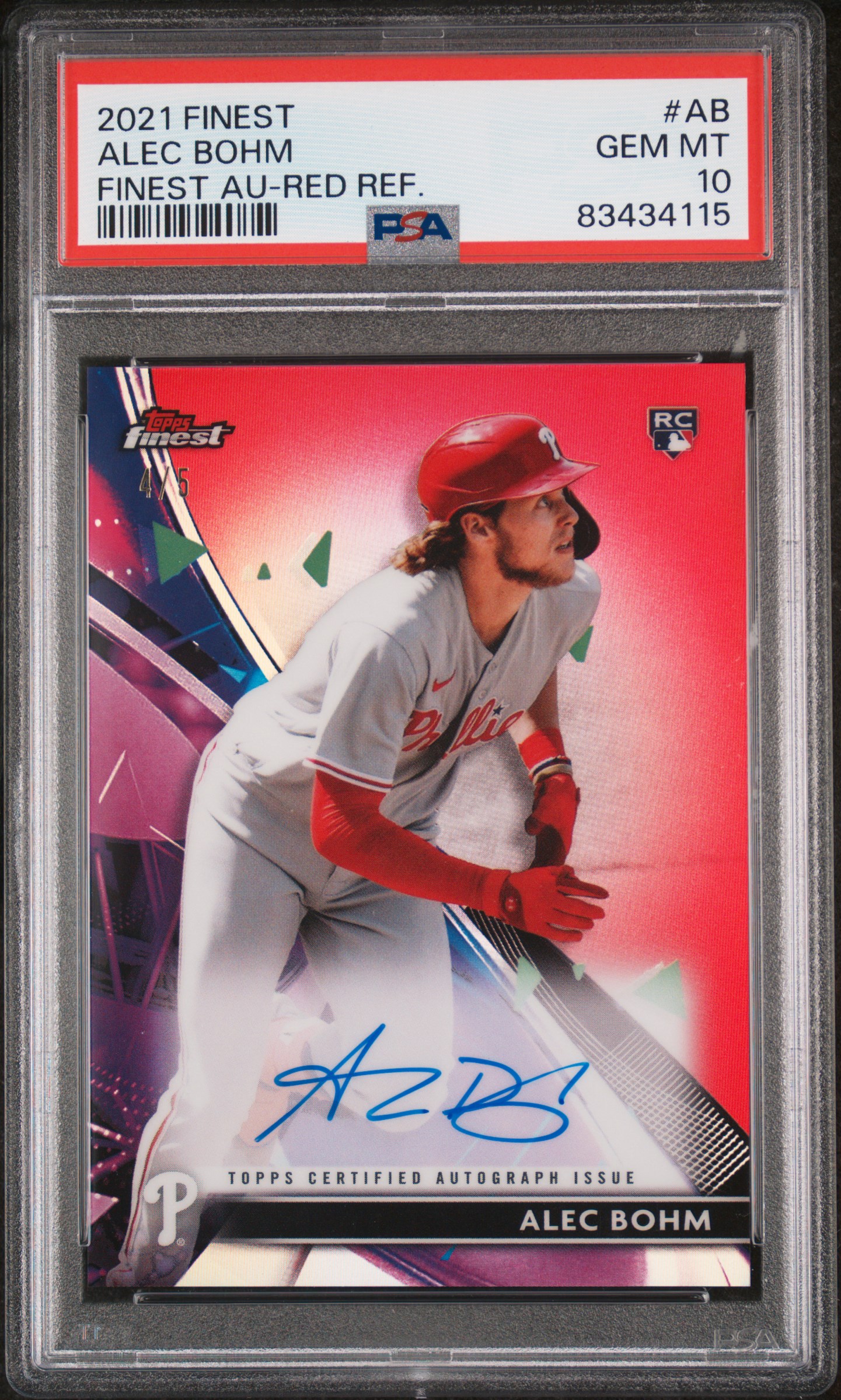 2021 TOPPS FINEST FINEST AUTOGRAPHS #AB ALEC BOHM FINEST AU-RED REF.