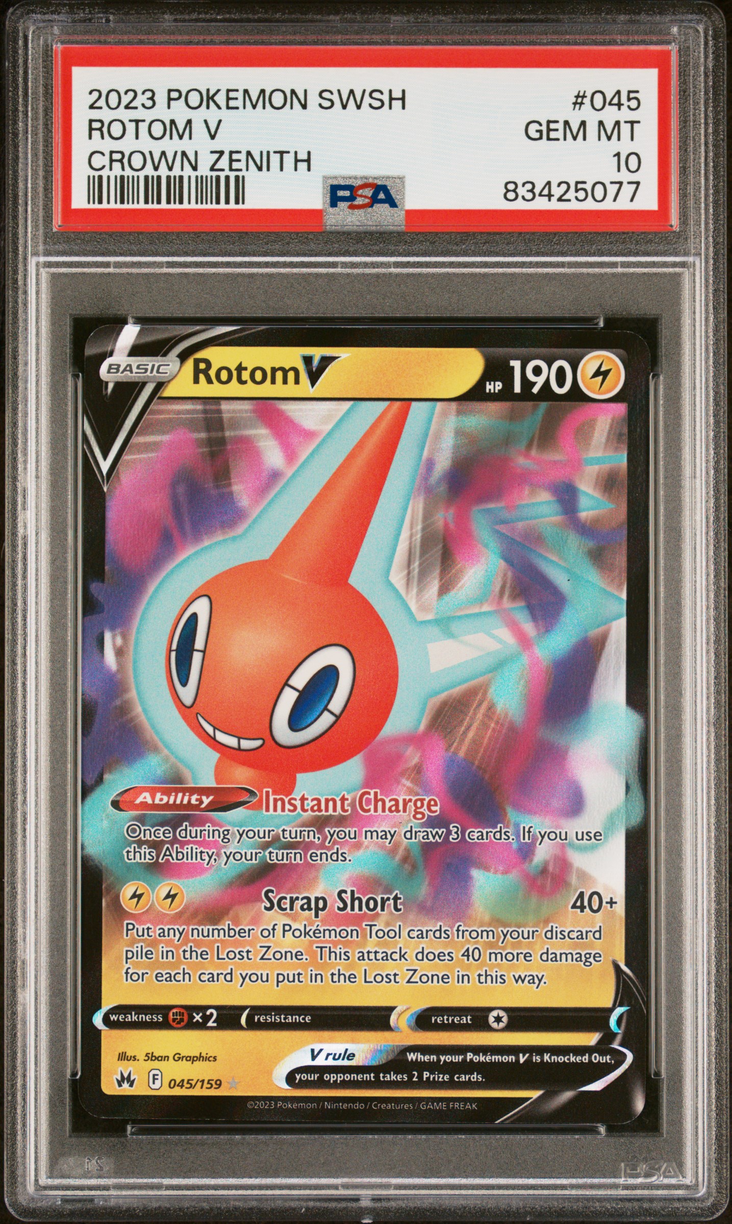 2023 Pokemon Sword and Shield Crown Zenith #045 Rotom V – PSA GEM MT 10