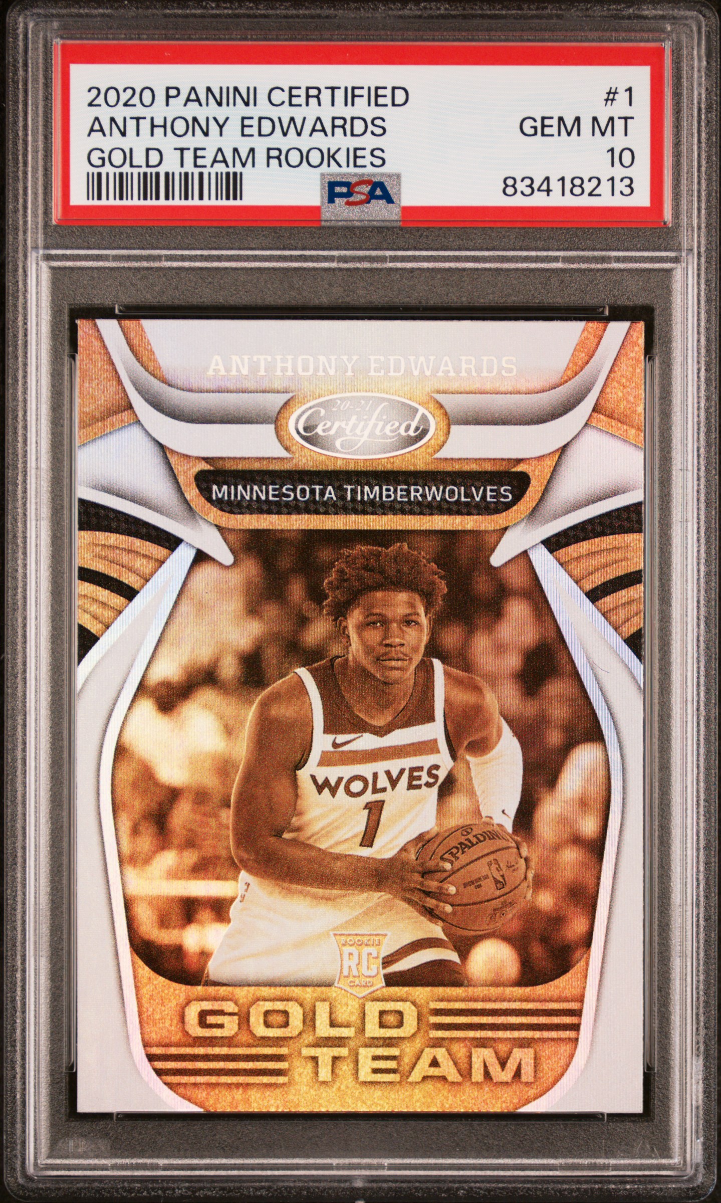 2020 PANINI CERTIFIED GOLD TEAM ROOKIES #1 ANTHONY EDWARDS GOLD TEAM ROOKIES