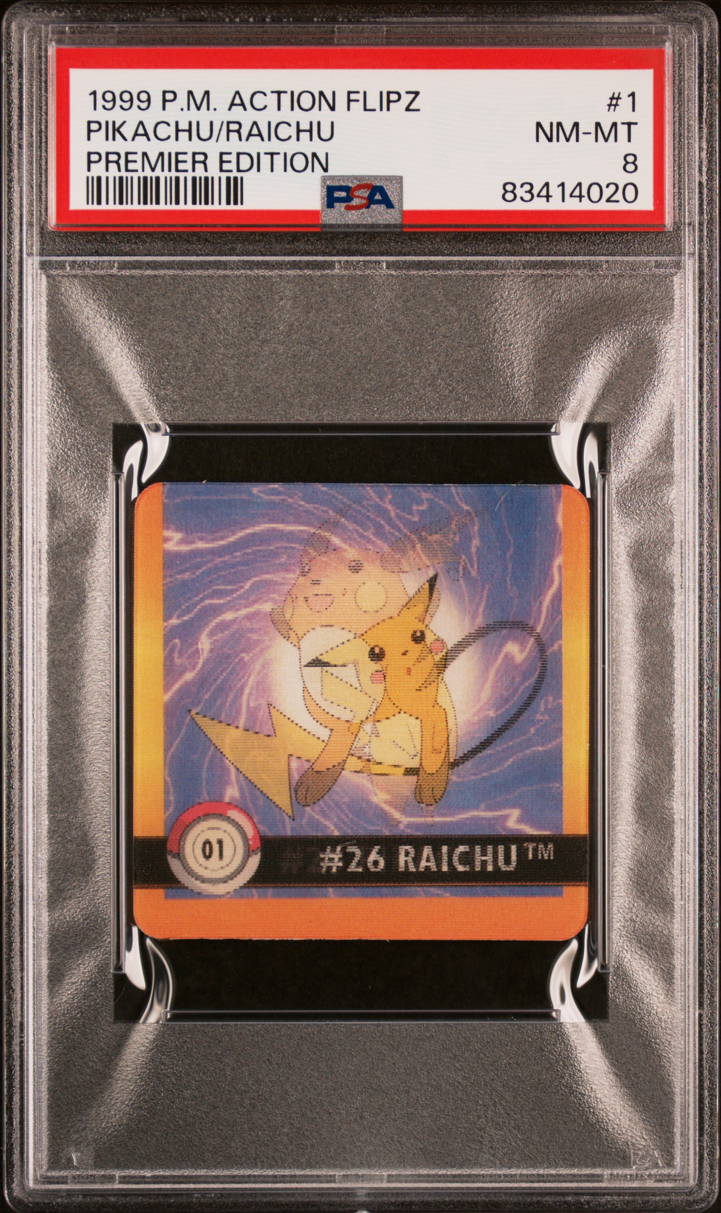 1999 POKEMON ACTION FLIPZ PREMIER EDITION #1 PIKACHU/RAICHU PREMIER EDITION