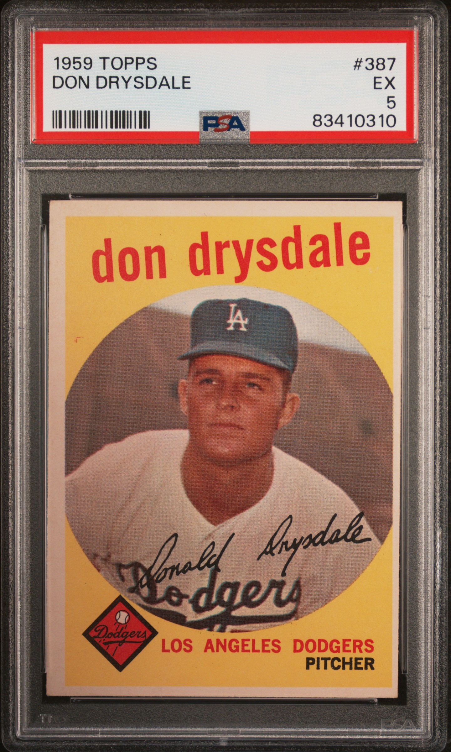 1959 Topps #387 Don Drysdale – PSA EX 5