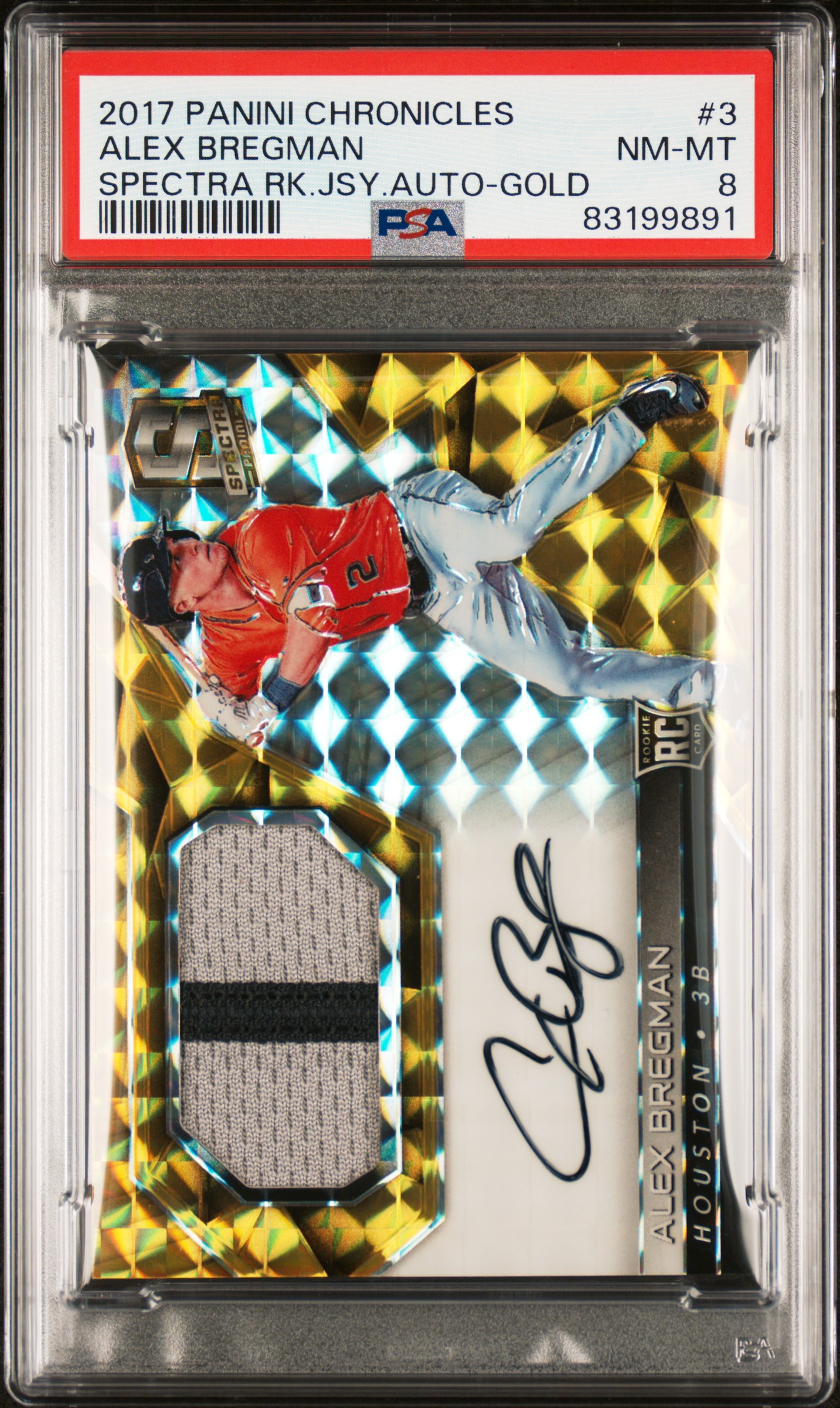 2017 PANINI CHRONICLES SPECTRA ROOKIE JERSEY AUTOGRAPH #3 ALEX BREGMAN SPECTRA RK.JSY.AUTO-GOLD
