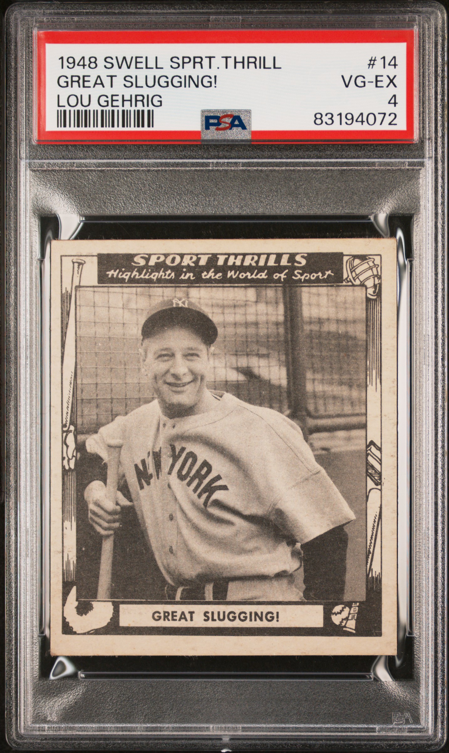 1948 SWELL SPORTS THRILLS #14 GREAT SLUGGING! LOU GEHRIG