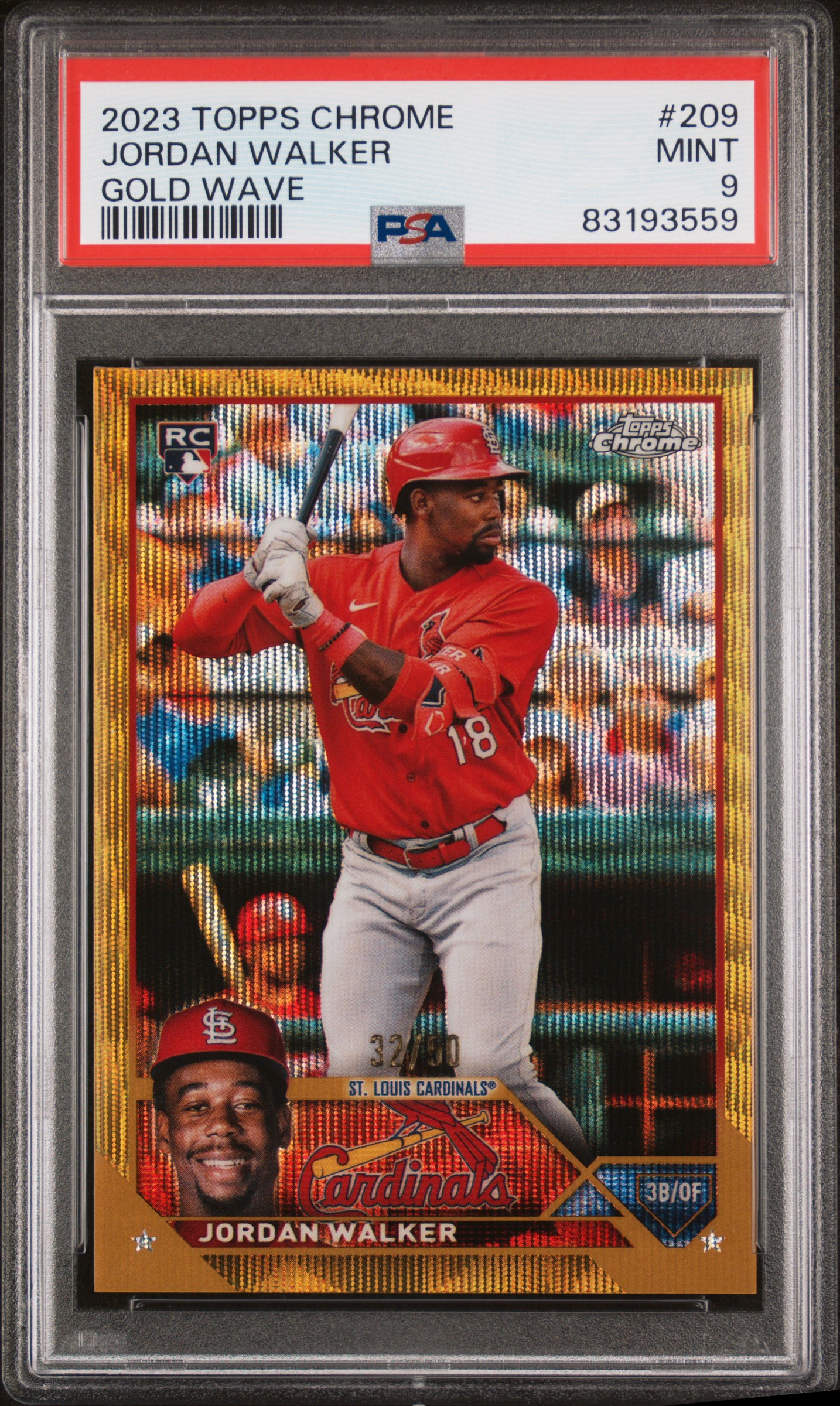 2023 Topps Chrome Jordan Walker #209 (Gold Wave Refractor) Mint 9 front