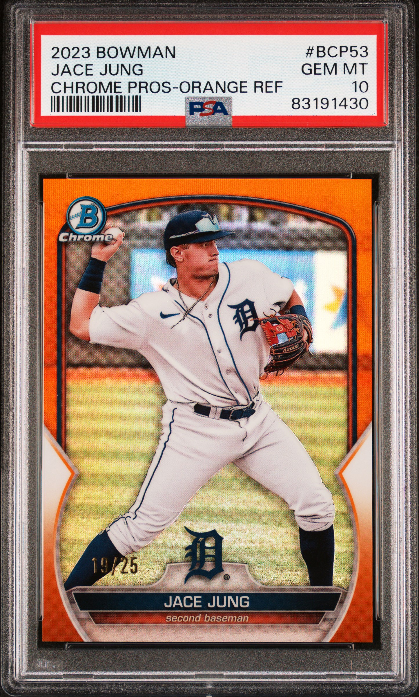 2023 Bowman Chrome Prospects Jace Jung #Bcp53 (Chrome Pros-Orange Ref) Gem Mt 10 front