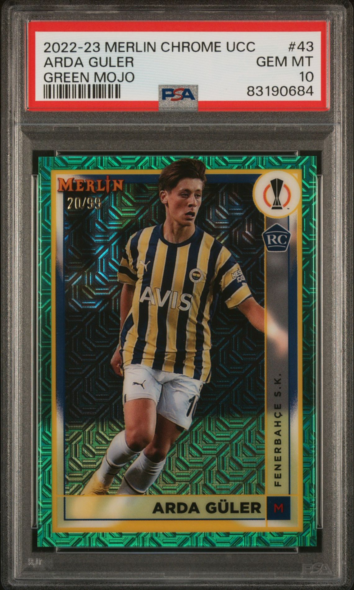 2022-23 Topps Merlin Chrome Uefa Club Competitions Arda Guler #43 (Green Mojo) Gem Mt 10 front