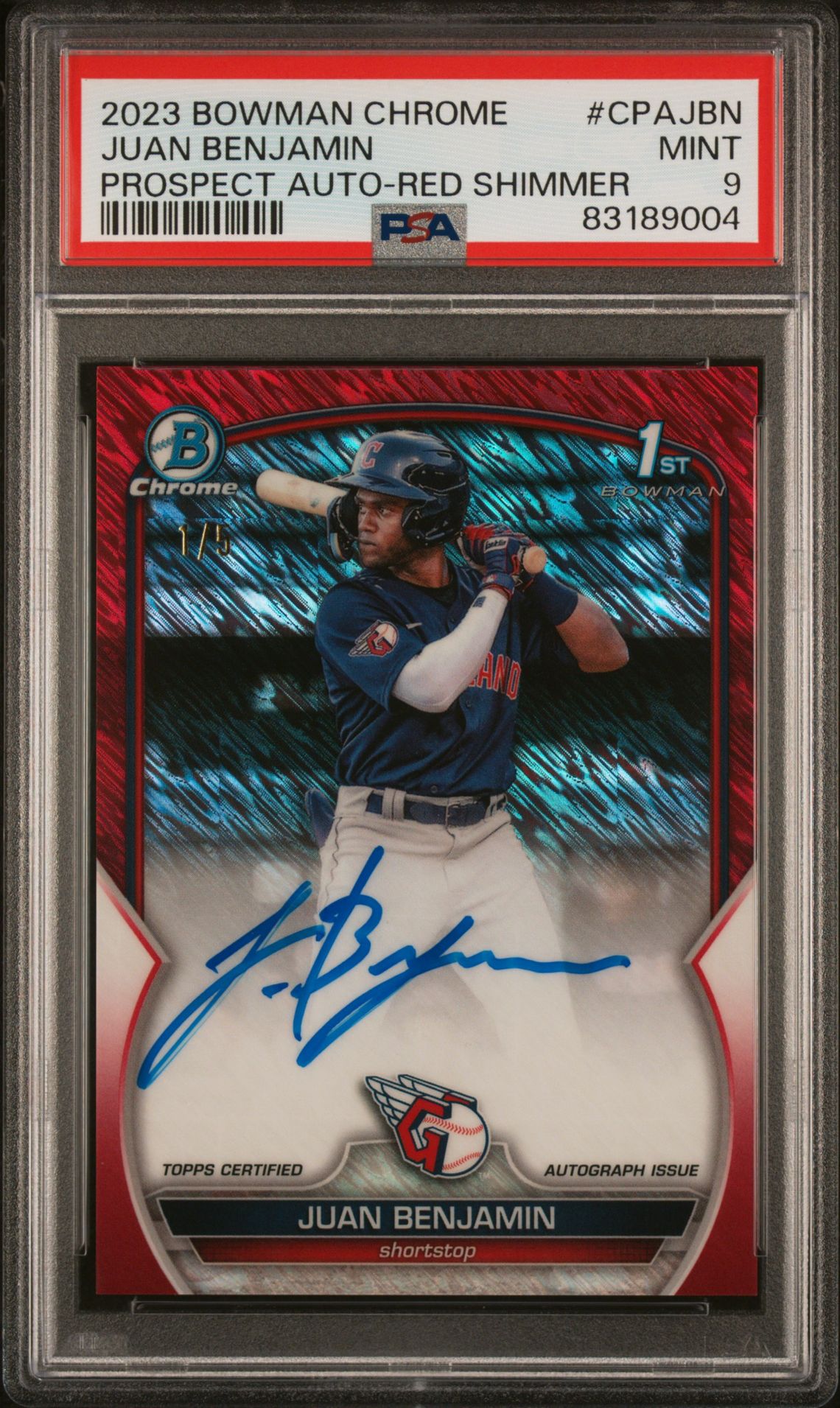 2023 Bowman Chrome Prospect Autographs Juan Benjamin #Cpajbn (Prospect Auto-Red Shimmer) Mint 9 front