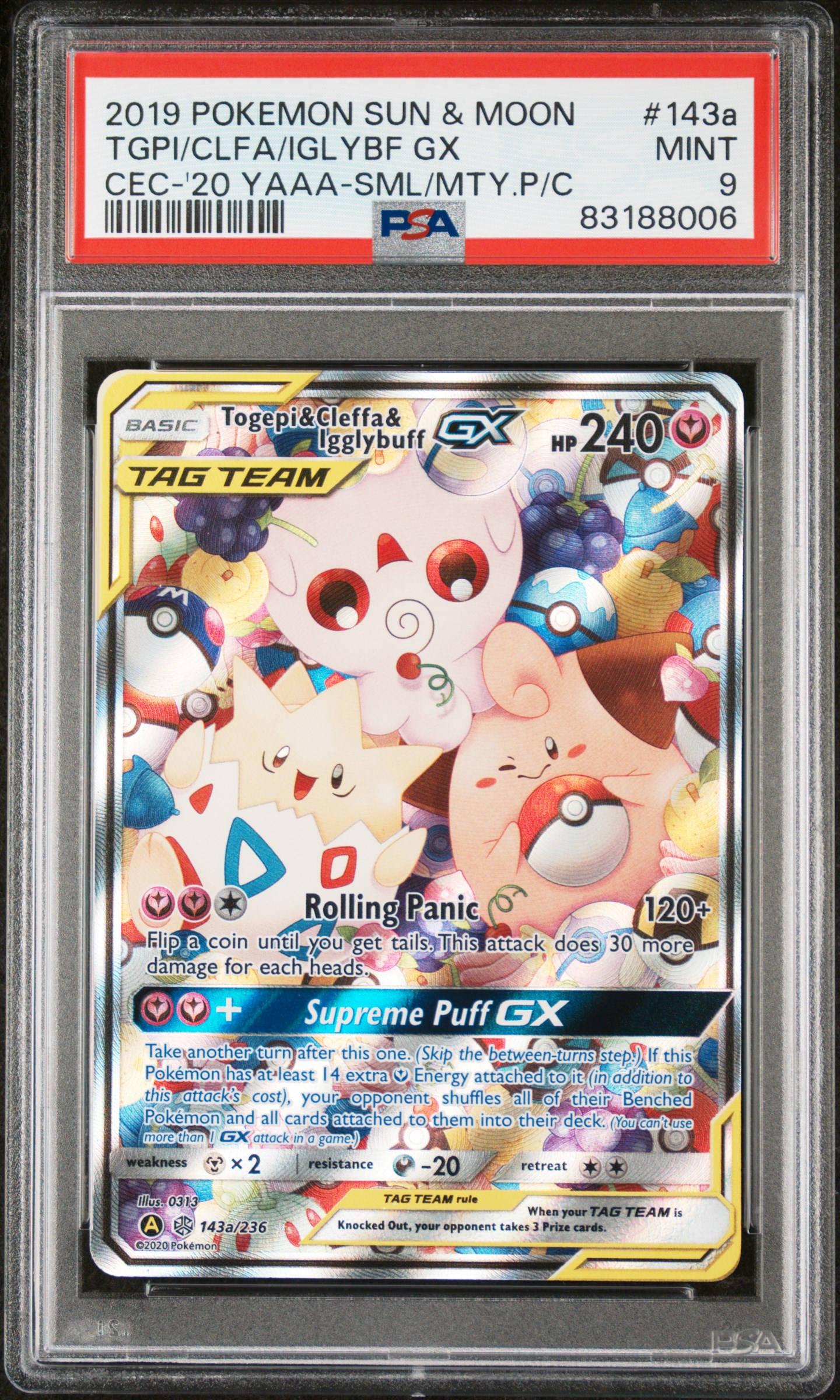 2019 POKEMON SUN & MOON COSMIC ECLIPSE #143a TGPI/CLFA/IGLYBF GX CEC-'20 YAAA-SML/MTY.P/C