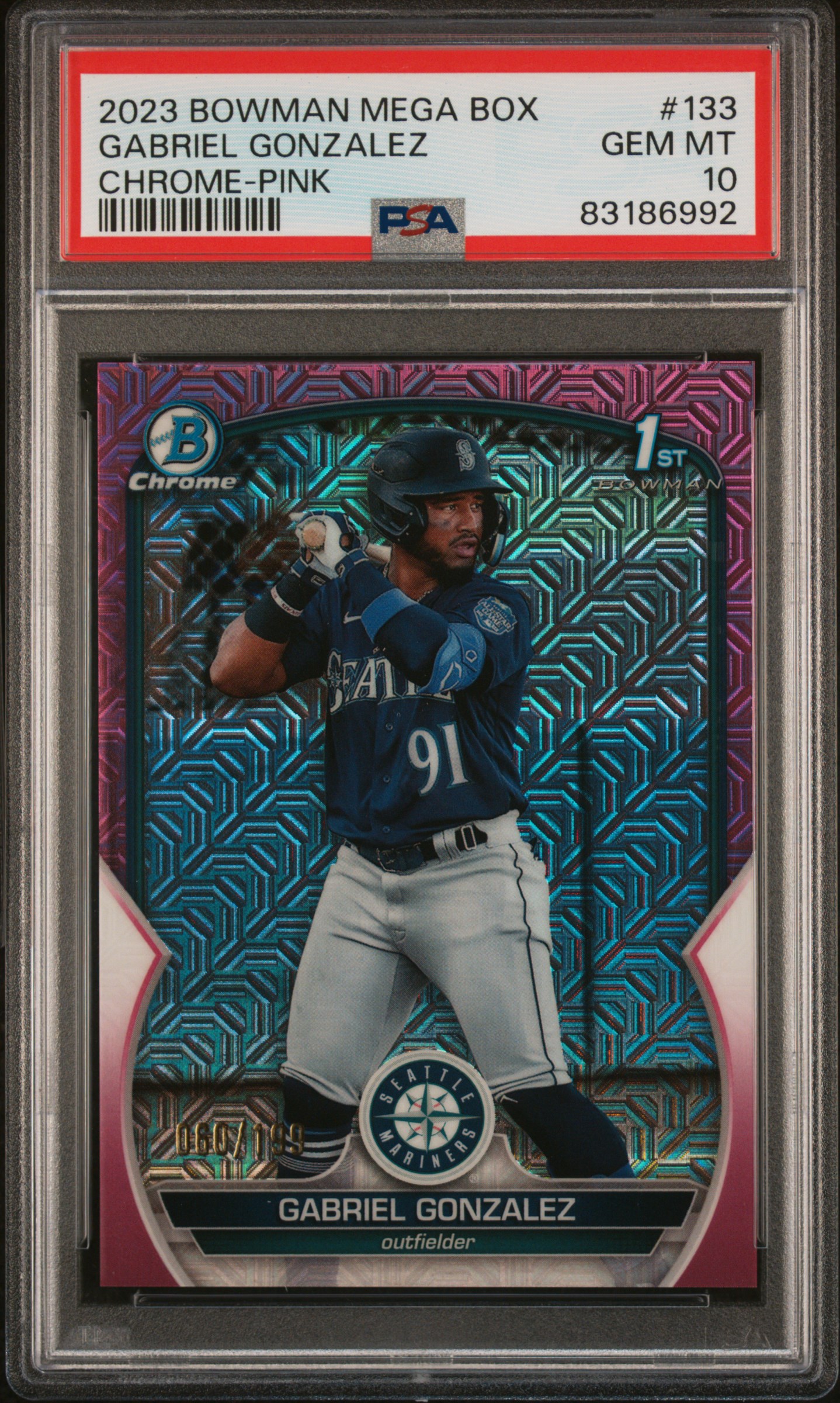 2023 Bowman Mega Box Chrome Gabriel Gonzalez #133 (Chrome-Pink Refractor) Gem Mt 10 front