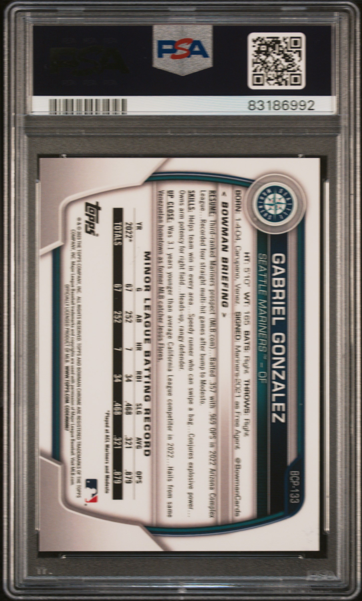 2023 Bowman Mega Box Chrome Gabriel Gonzalez #133 (Chrome-Pink Refractor) Gem Mt 10 back