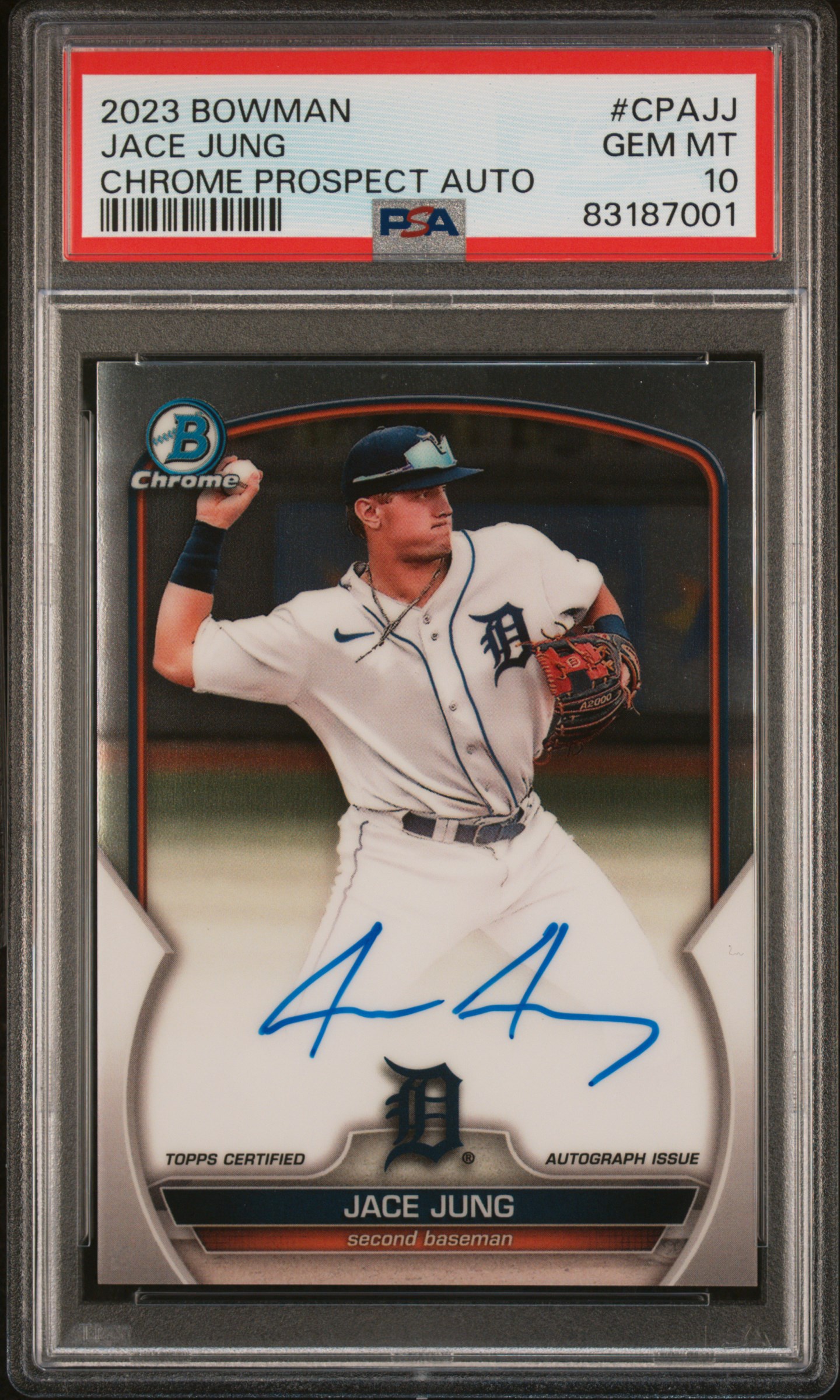 2023 Bowman Chrome Prospect Autographs Jace Jung #Cpajj (Chrome Prospect Auto) Gem Mt 10 front