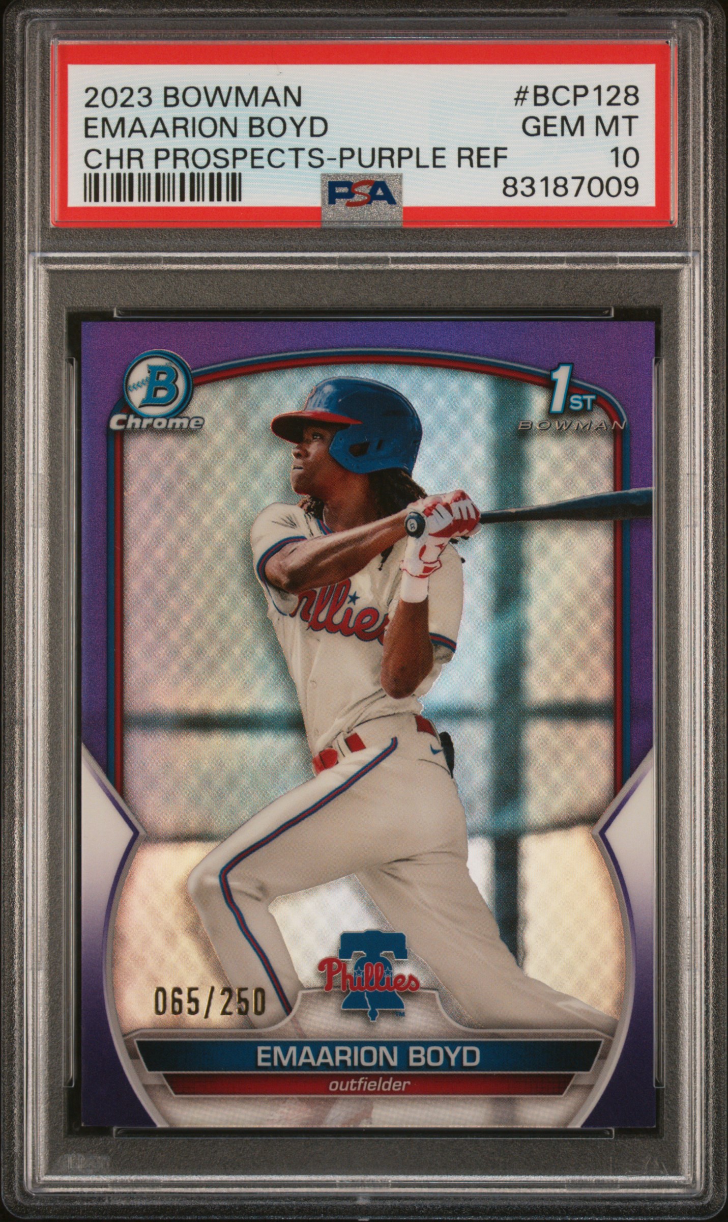 2023 Bowman Chrome Prospects Emaarion Boyd #Bcp128 (Chr Prospects-Purple Ref) Gem Mt 10 front
