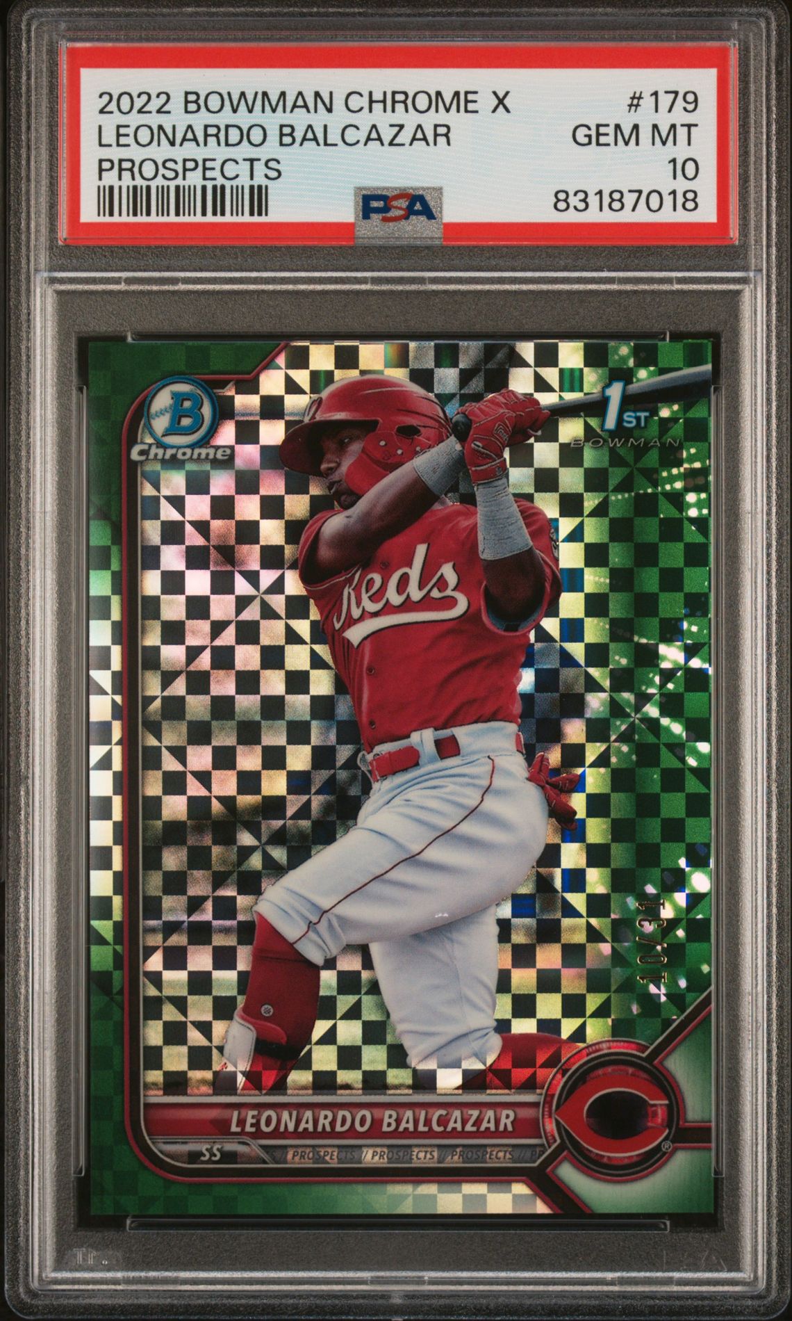 2022 Bowman Chrome X Prospects Leonardo Balcazar #179 (Prospects) Gem Mt 10 front view - PSA graded GEM MT 10