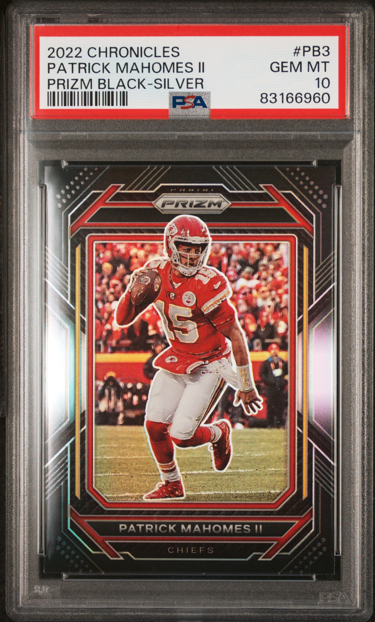2022 PANINI CHRONICLES PRIZM BLACK #PB3 PATRICK MAHOMES II PRIZM BLACK-SILVER