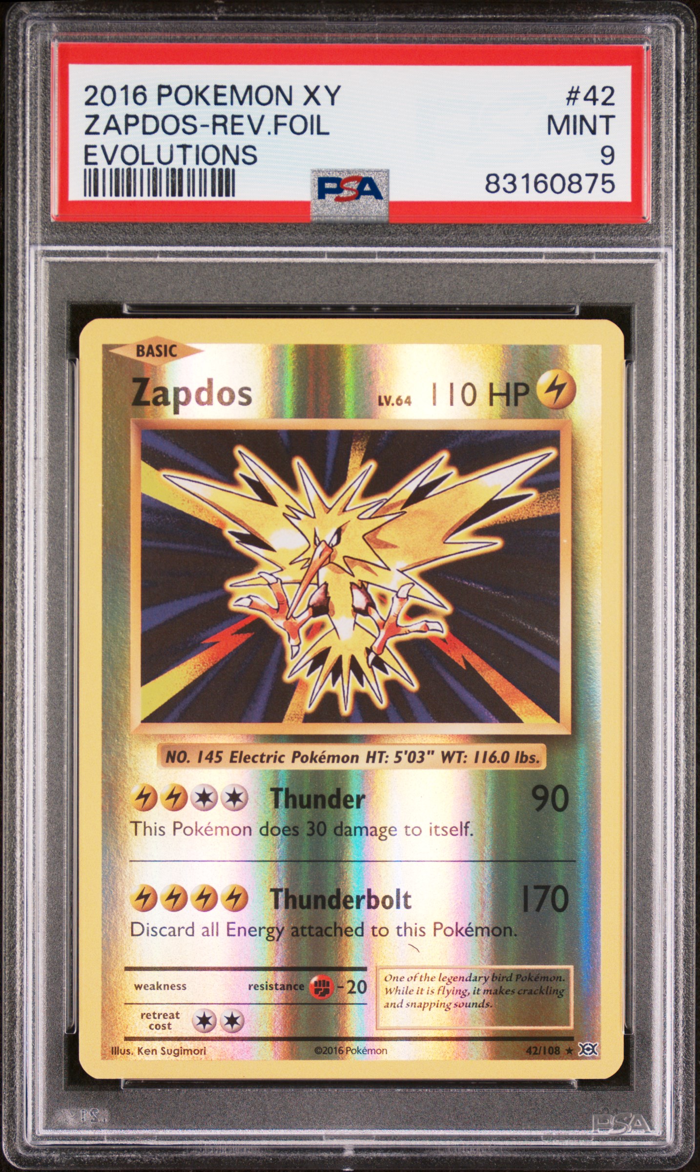 2016 POKEMON XY EVOLUTIONS #42 ZAPDOS-REV.FOIL EVOLUTIONS