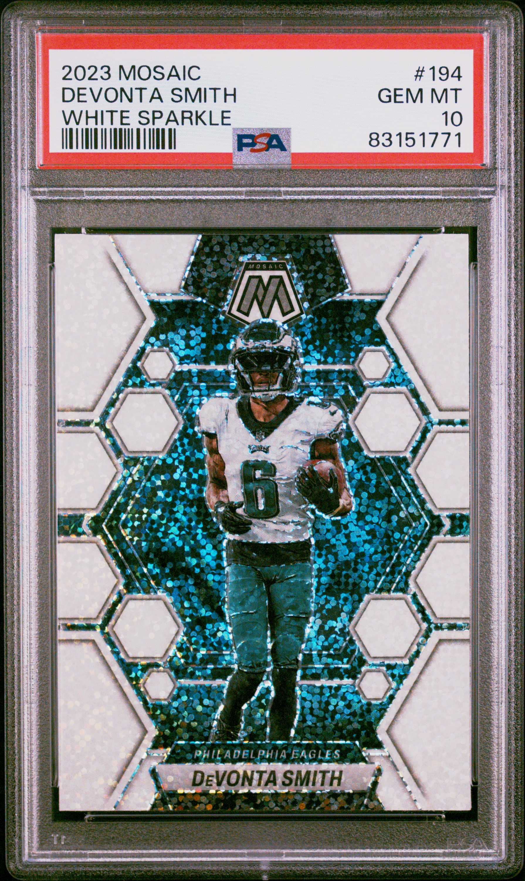 2023-24 Panini Mosaic White Sparkle #194 Devonta Smith – PSA GEM MT 10