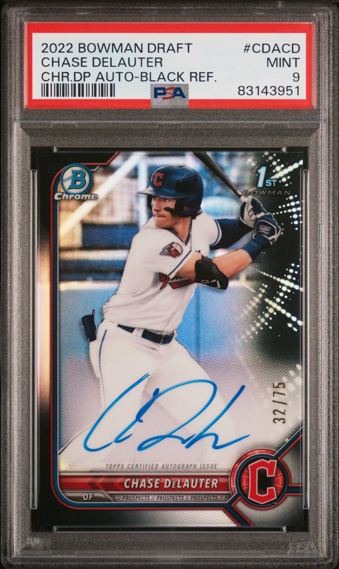 2022 Bowman BOWMAN DRAFT CHROME DRAFT PICK AUTOGRAPHS CHR.DP AUTO-BLACK REF. #CDACD Chase Delauter front