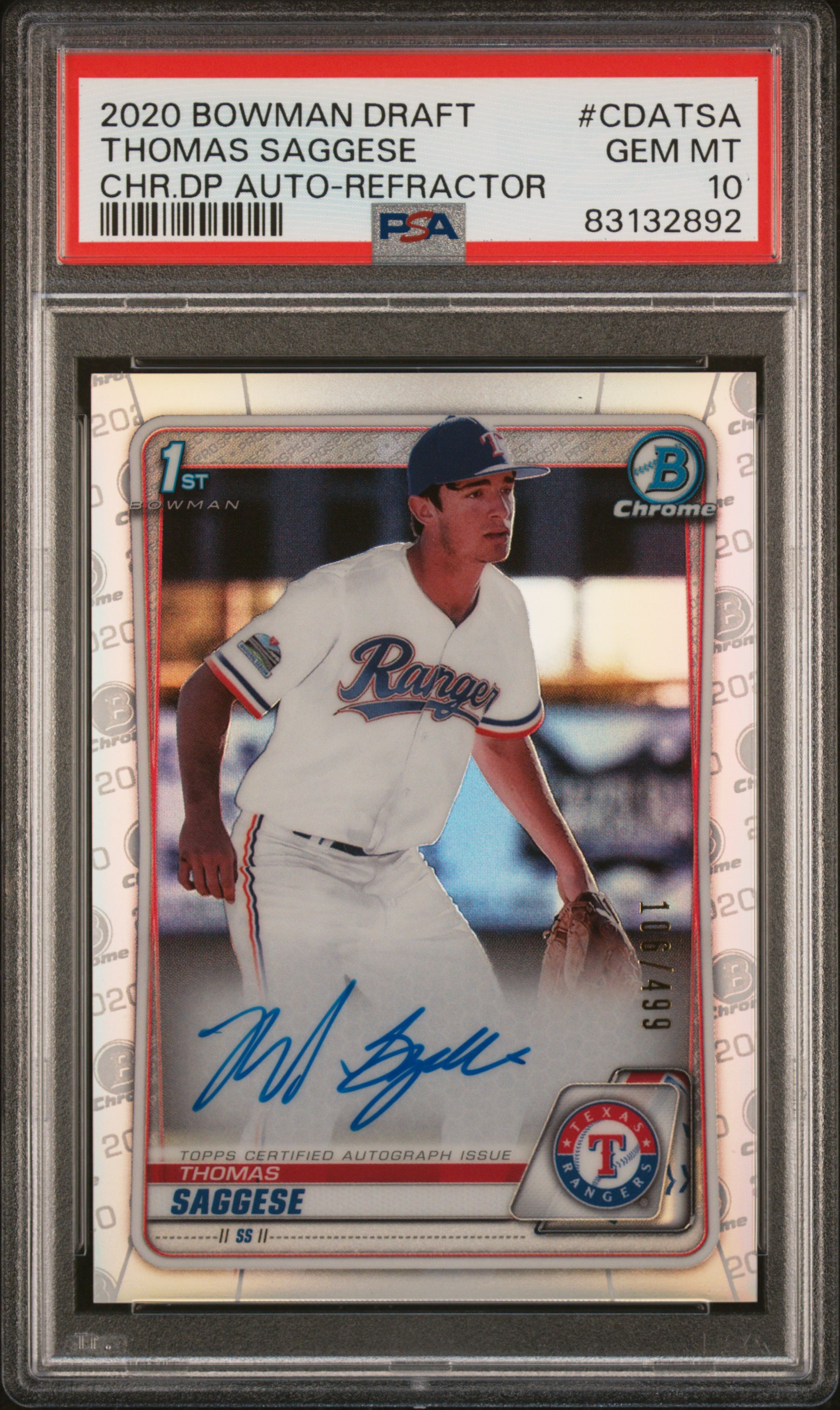 2020 BOWMAN DRAFT CHROME DRAFT PICKS AUTOGRAPHS #CDATSA THOMAS SAGGESE CHR.DP AUTO-REFRACTOR