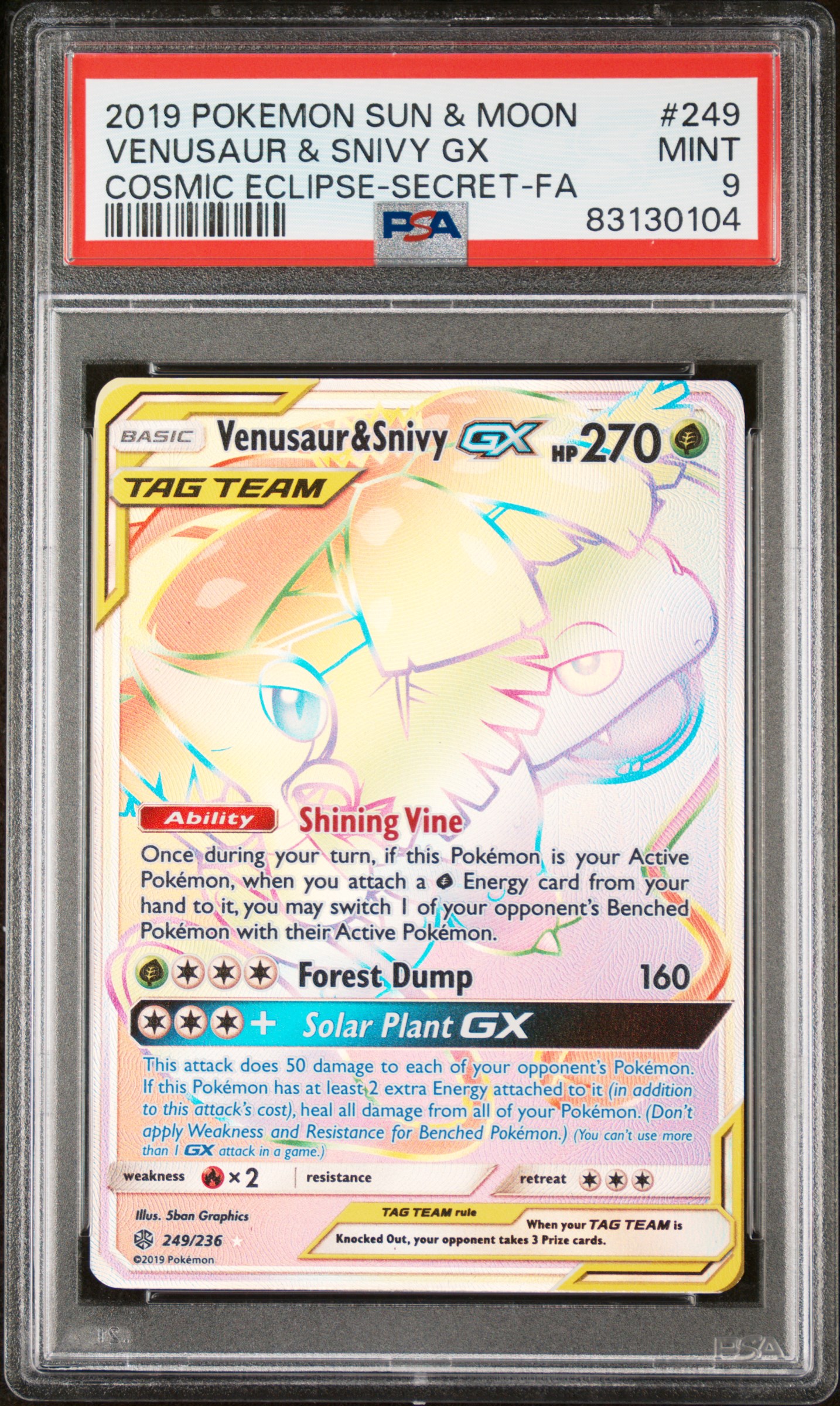 2019 POKEMON SUN & MOON COSMIC ECLIPSE #249 VENUSAUR & SNIVY GX COSMIC ECLIPSE-SECRET-FA