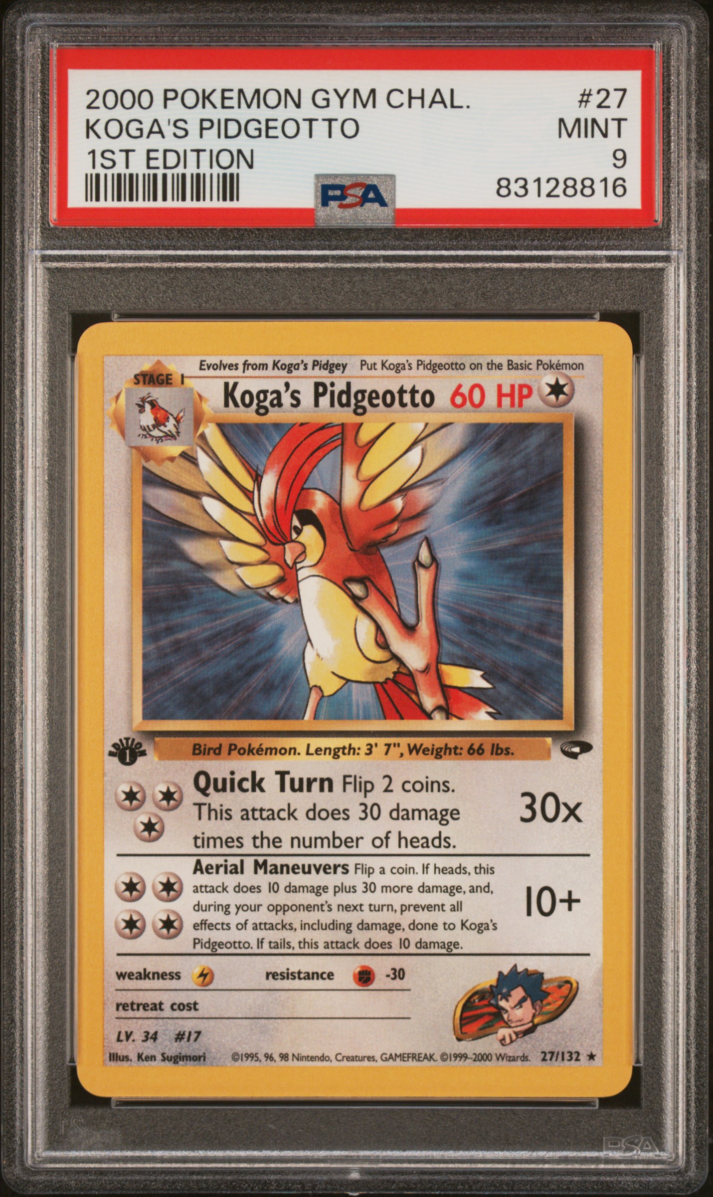 2000 Pokemon Gym Challenge 1st Edition 27 Koga's Pidgeotto – PSA MINT 9