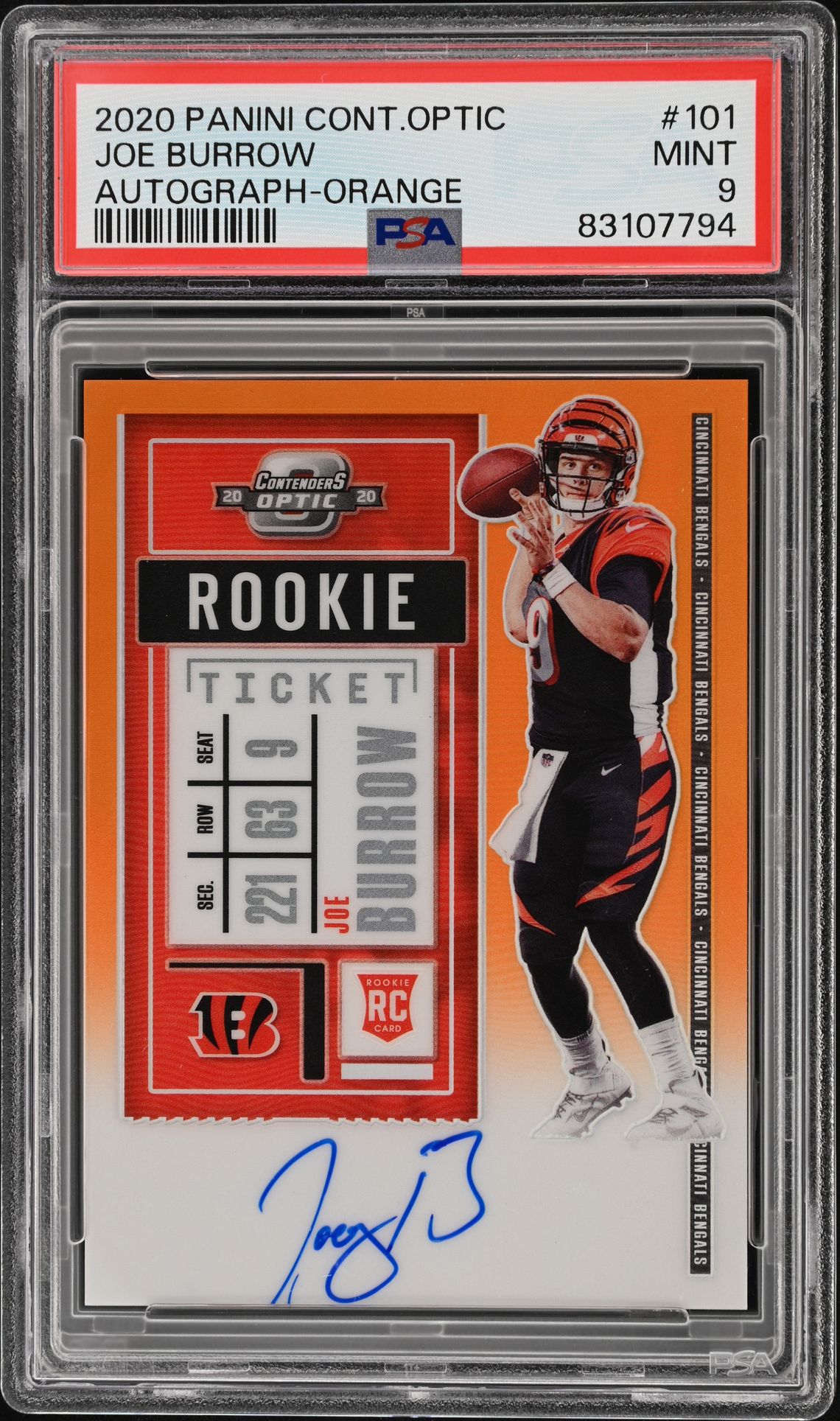 2020 Panini Contenders AUTOGRAPH-ORANGE #101 Joe Burrow front