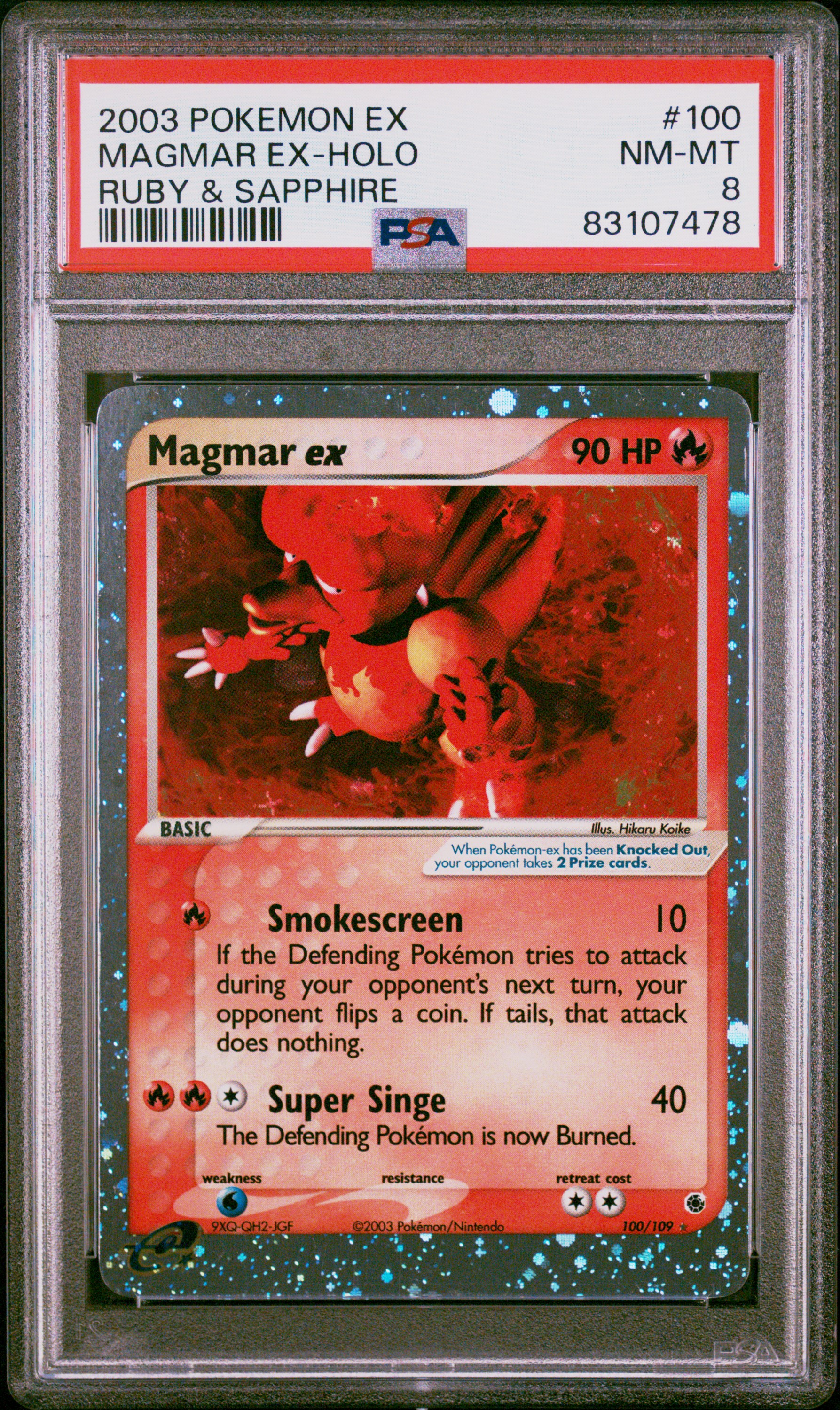 2003 Pokemon Ex Ruby & Sapphire 100 Magmar Ex-Holo – PSA NM-MT 8