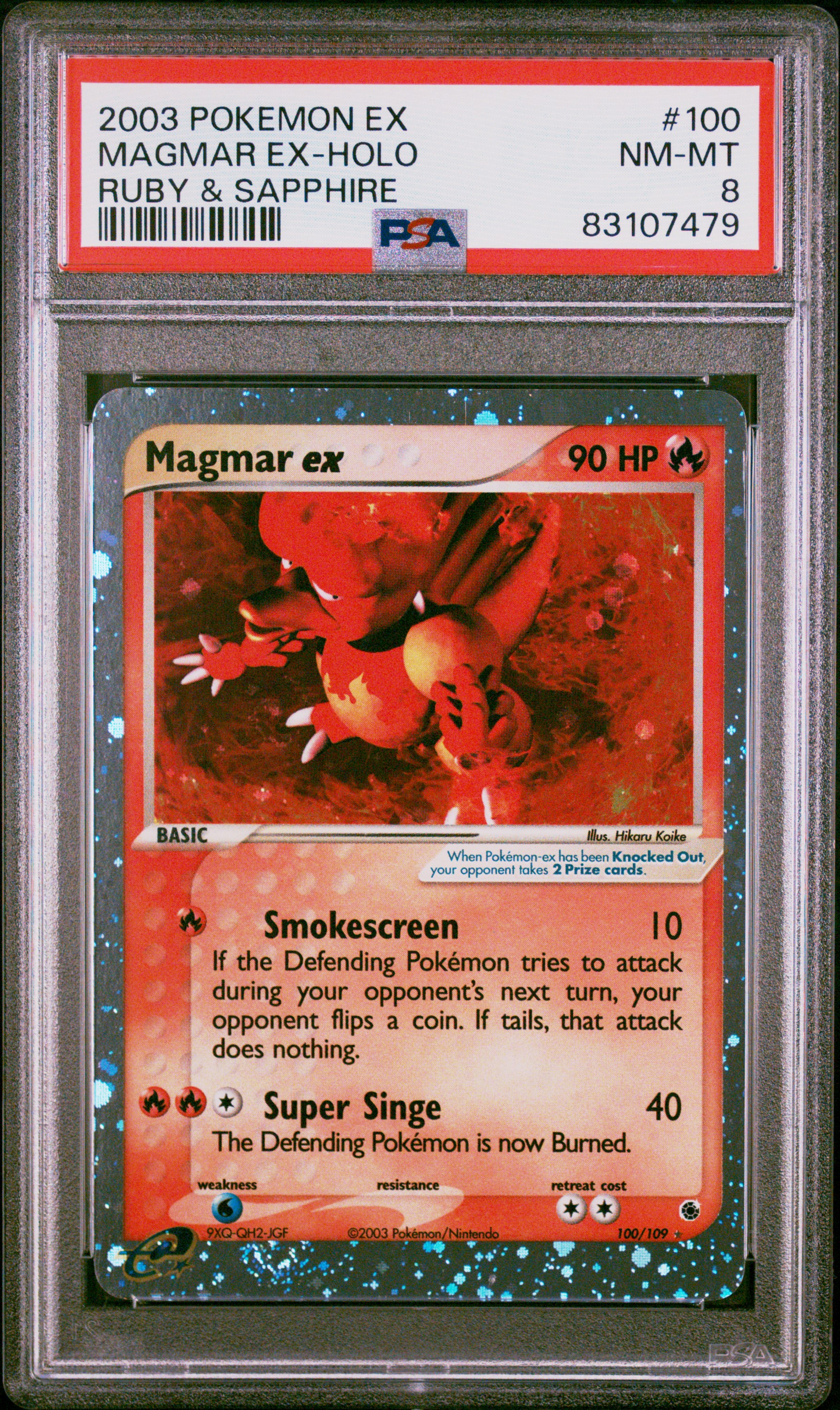 2003 Pokemon Ex Ruby & Sapphire #100 Magmar Ex-Holo – PSA NM-MT 8