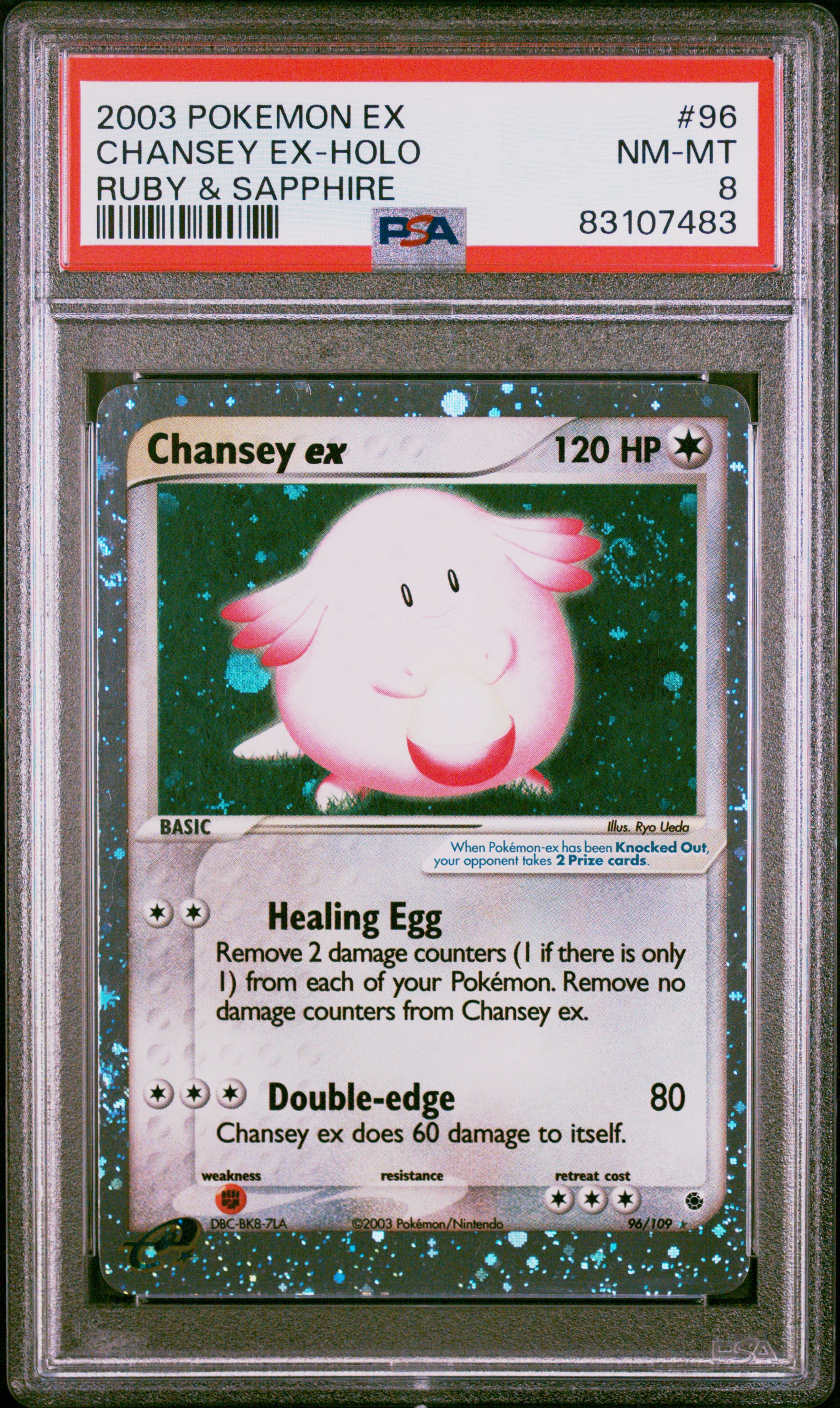 2003 Pokemon Ex Ruby & Sapphire 96 Chansey Ex-Holo – PSA NM-MT 8