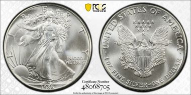 1986 $1 Silver Eagle MS70
