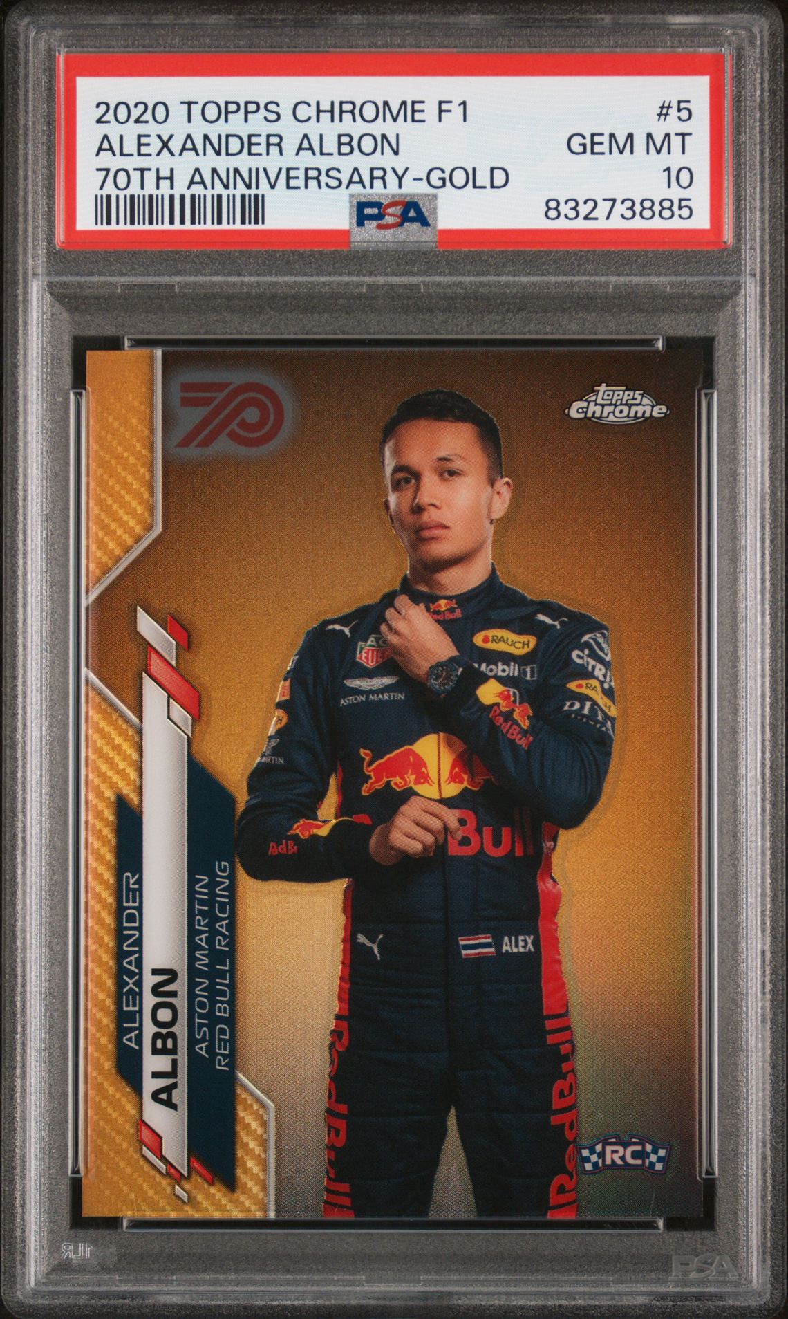 2020 Topps Chrome Formula 1 Alexander Albon #5 (70Th Anniversary-Gold) Gem Mt 10 front