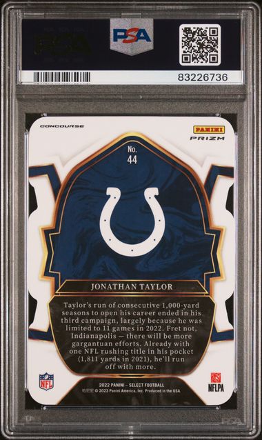2022 Panini Select Jonathan Taylor #44 (Die-Cut Zebra Prizm) Mint 9 back