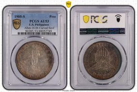 1905-S Peso Allen-16.06 Curved Serif AU53